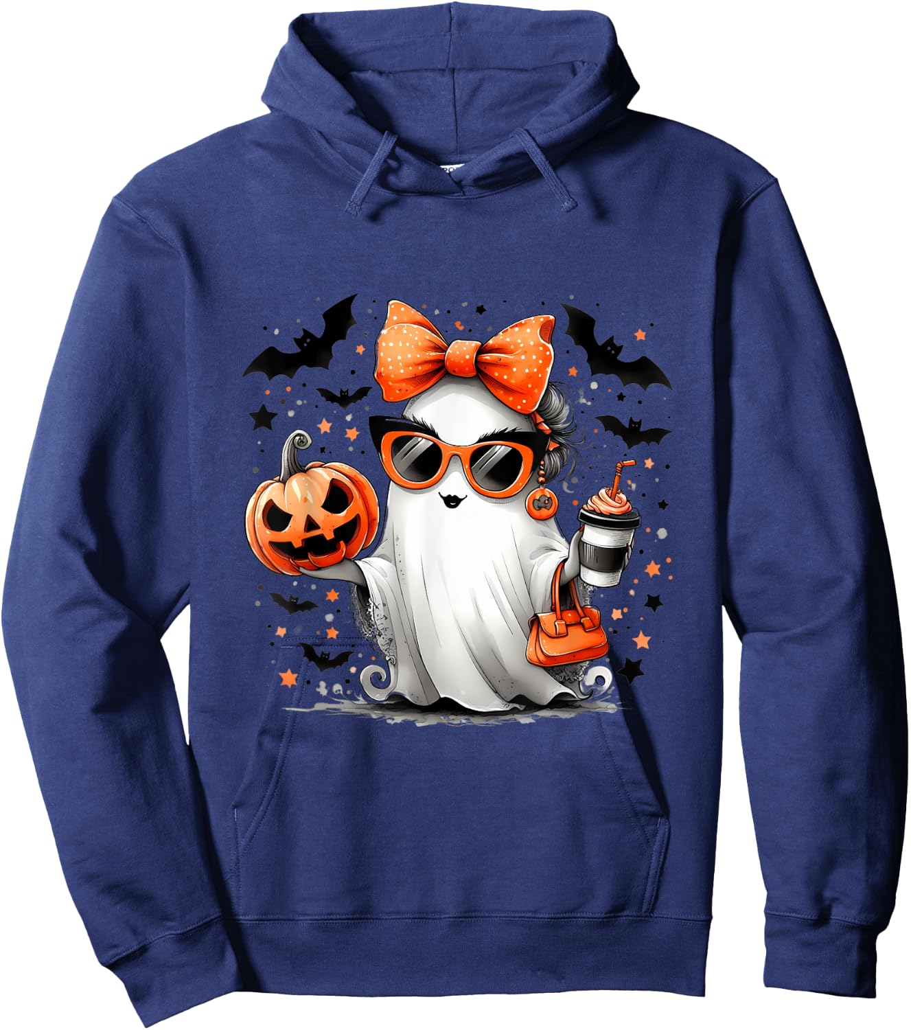 Cute Ghost Halloween Diva Cartoon Sunglasses Handbag Hoodie - Hoodie | Navy