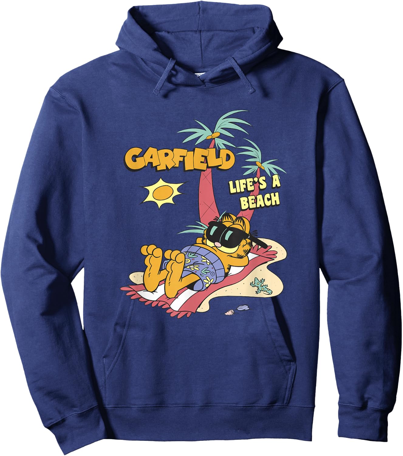 Garfield Life's A Beach Retro Vintage Tropical Cat Nap Hoodie - Hoodie | Navy