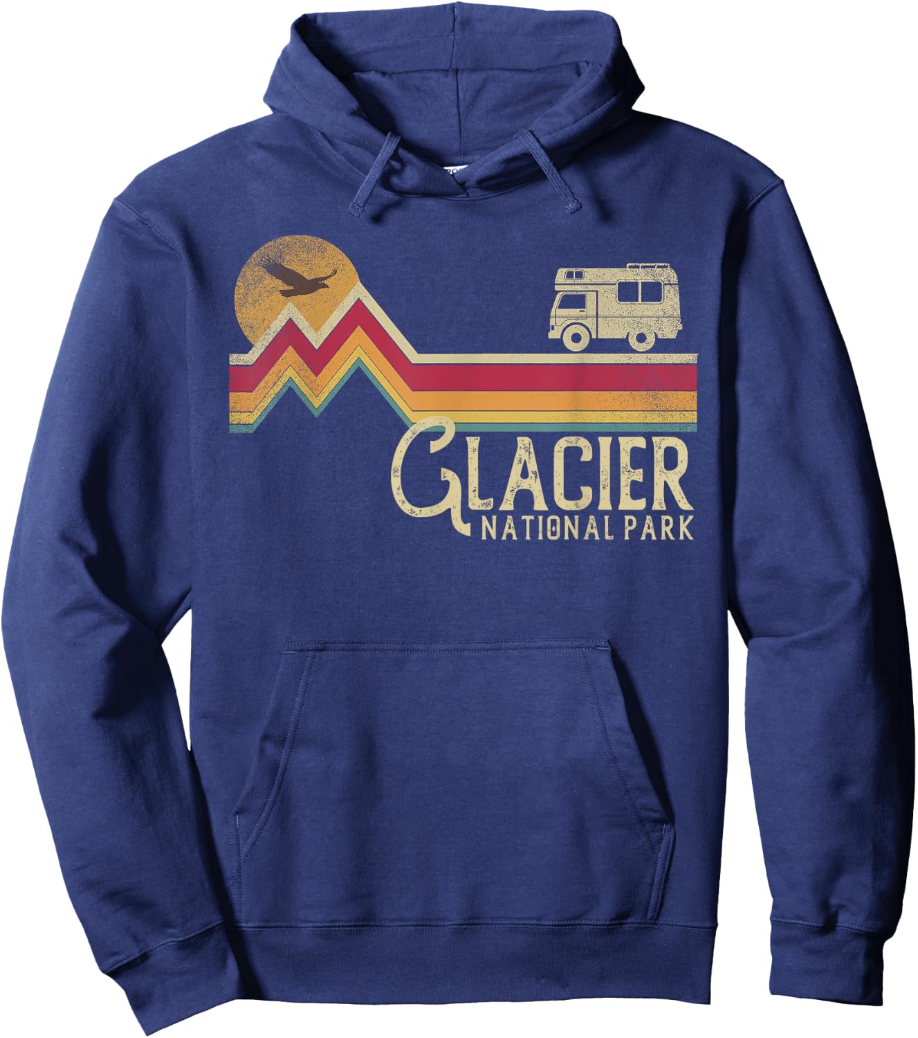 Glacier National Park Retro Style Mountain Vintage - Montana Hoodie - Hoodie | Navy