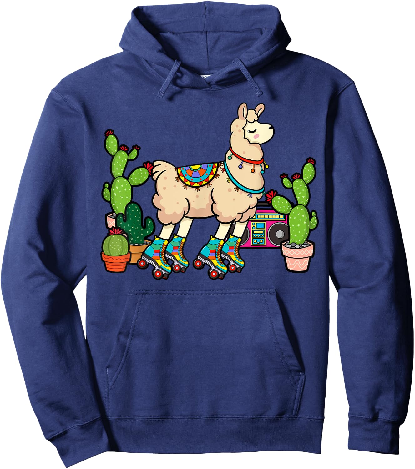 Llama Roller Skates Boombox Ghetto Blaster Vintage 70s Hoodie - Hoodie | Navy
