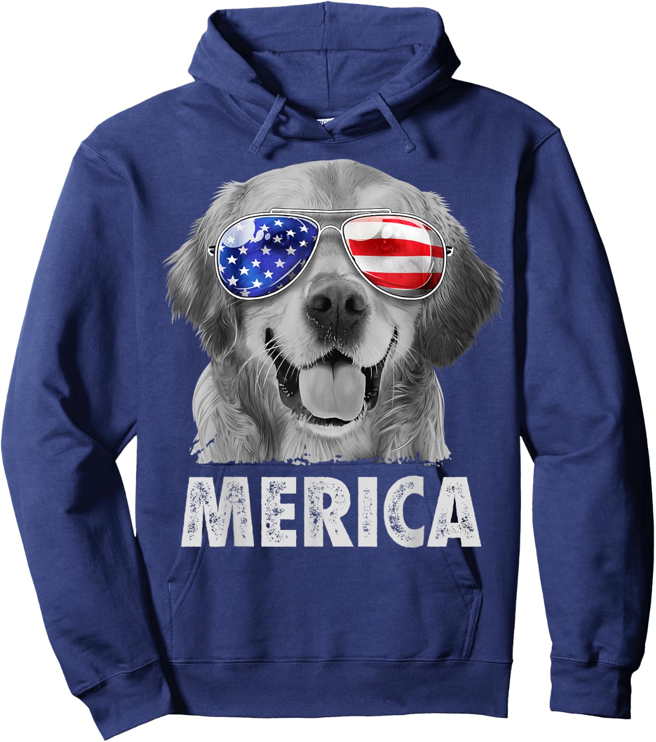 Golden Retriever 4th of July Merica American Flag Sunglasses Hoodie - Hoodie | Navy