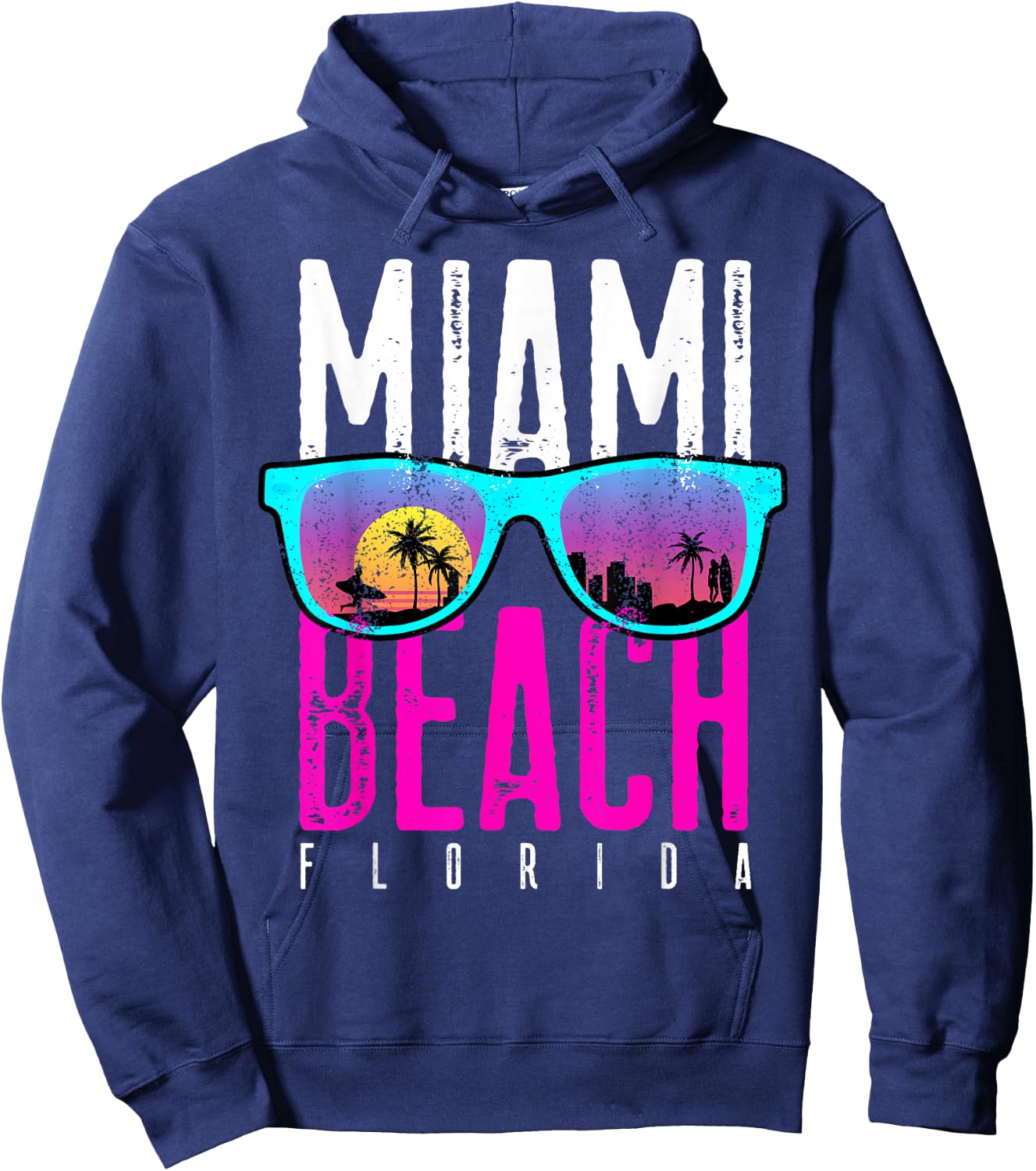 Miami Beach Shirt Florida Sunset Retro Souvenir Surf Miami Women Girls Kids Hoodie - Hoodie | Navy