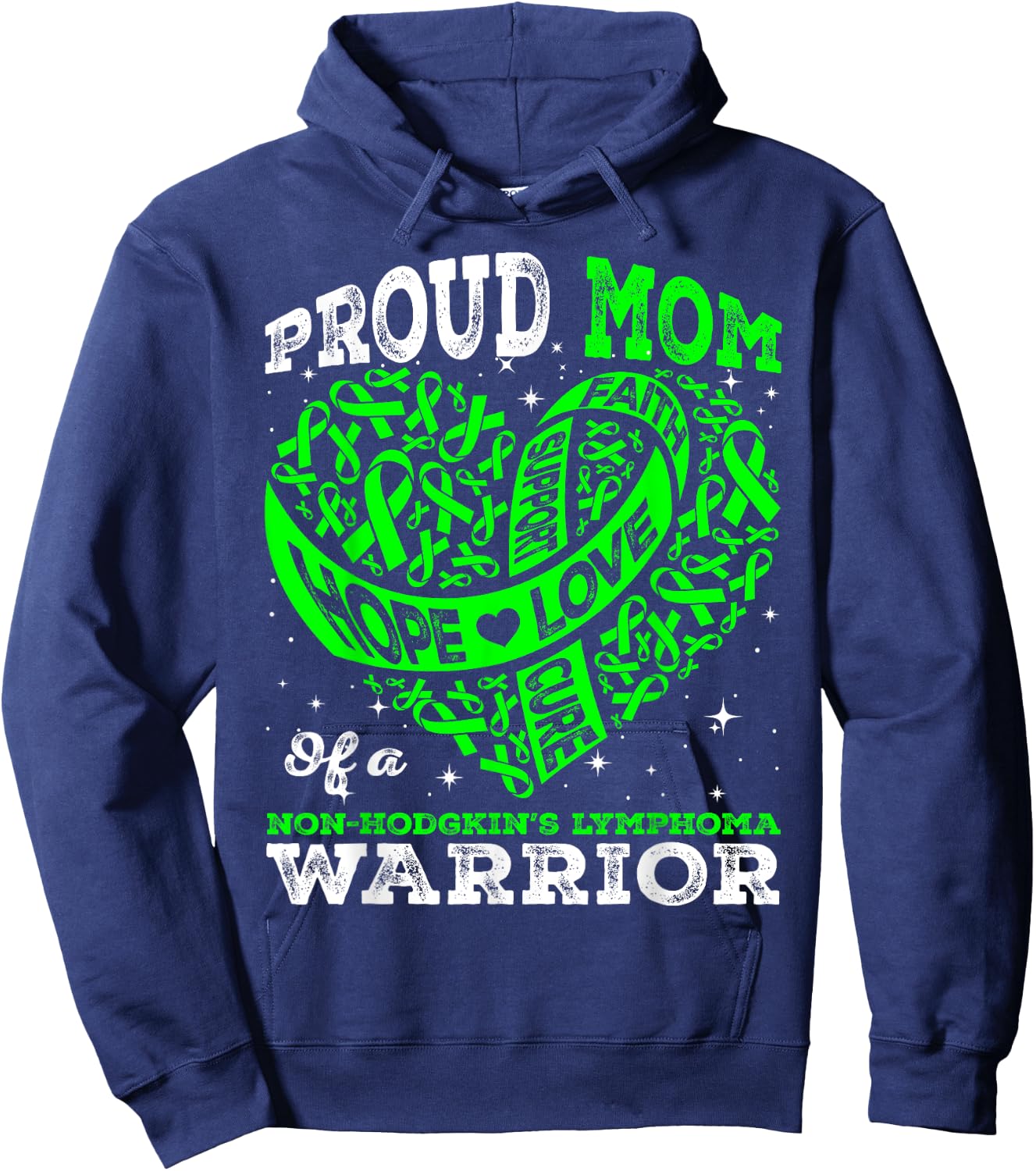 Proud Mom Of A Non-Hodgkin's Lymphoma Warrior Ribbon Heart Hoodie - Hoodie | Navy
