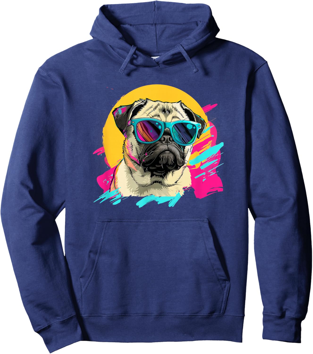 Funny & Retro Vintage 80s Pug Lover Hoodie - Hoodie | Navy