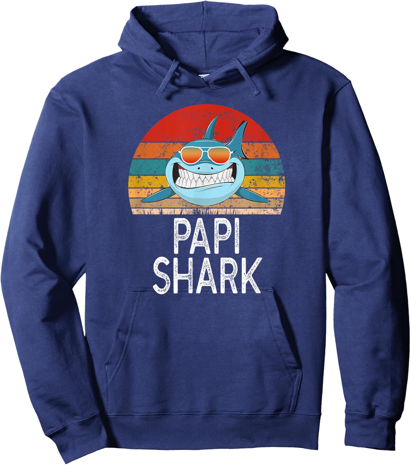 Papi Shark Funny Spanish Dad Vintage Hoodie - Hoodie | Navy