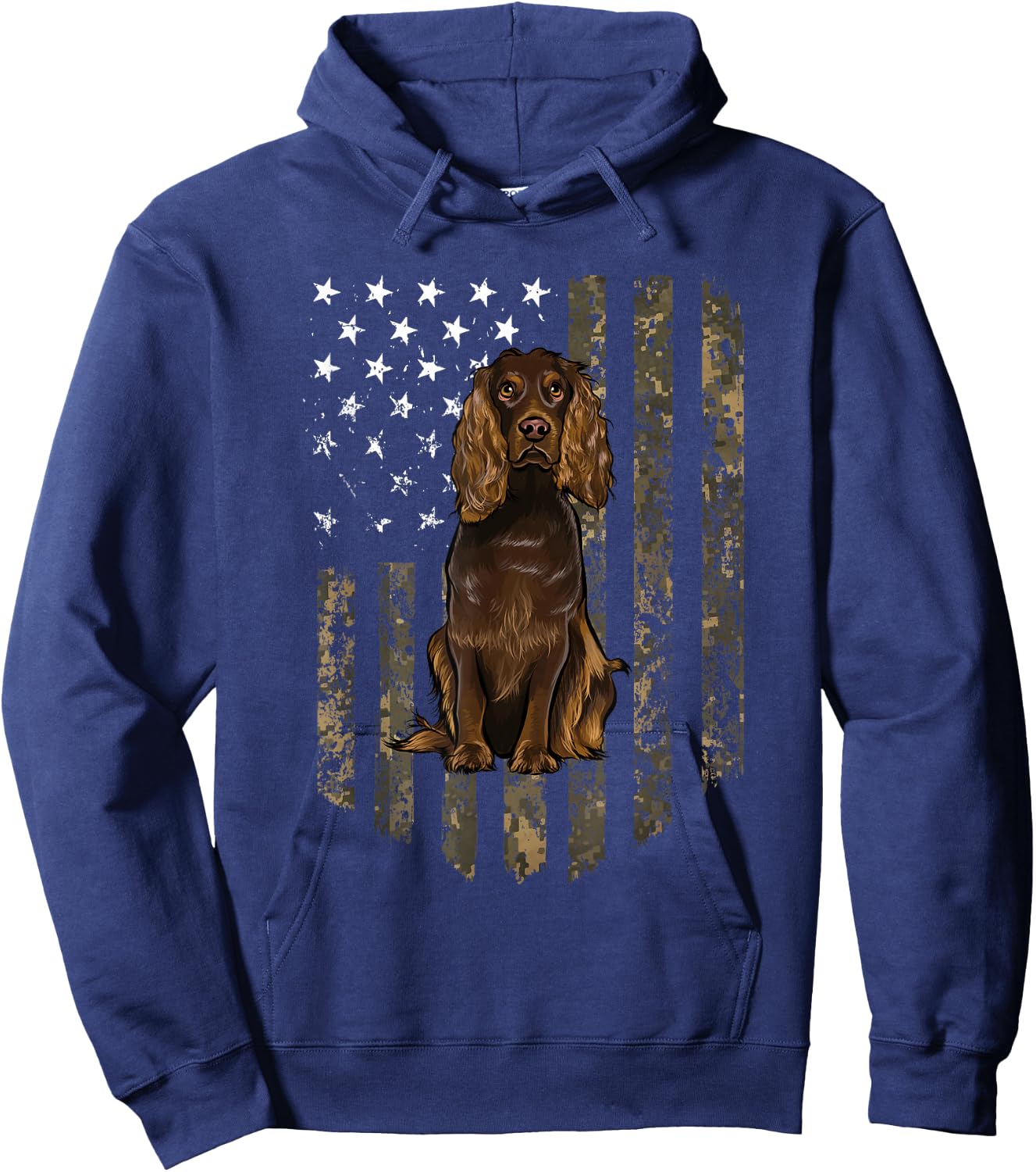 Camo American Flag Boykin Spaniel 4th of July USA Hoodie - Hoodie | Navy