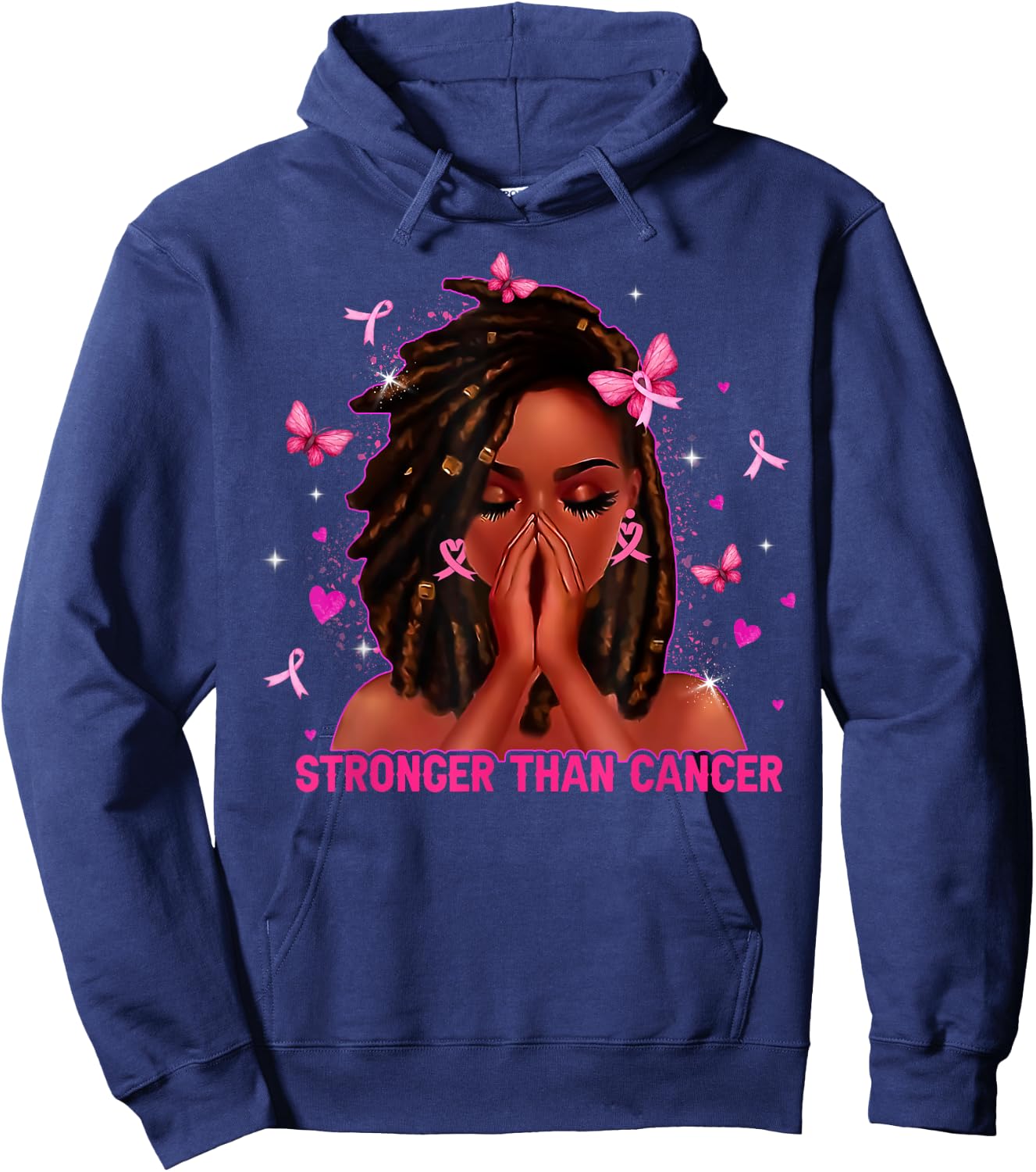 Black Women Melanin Queen Stronger Than Breast Cancer Fight Hoodie - Hoodie | Navy