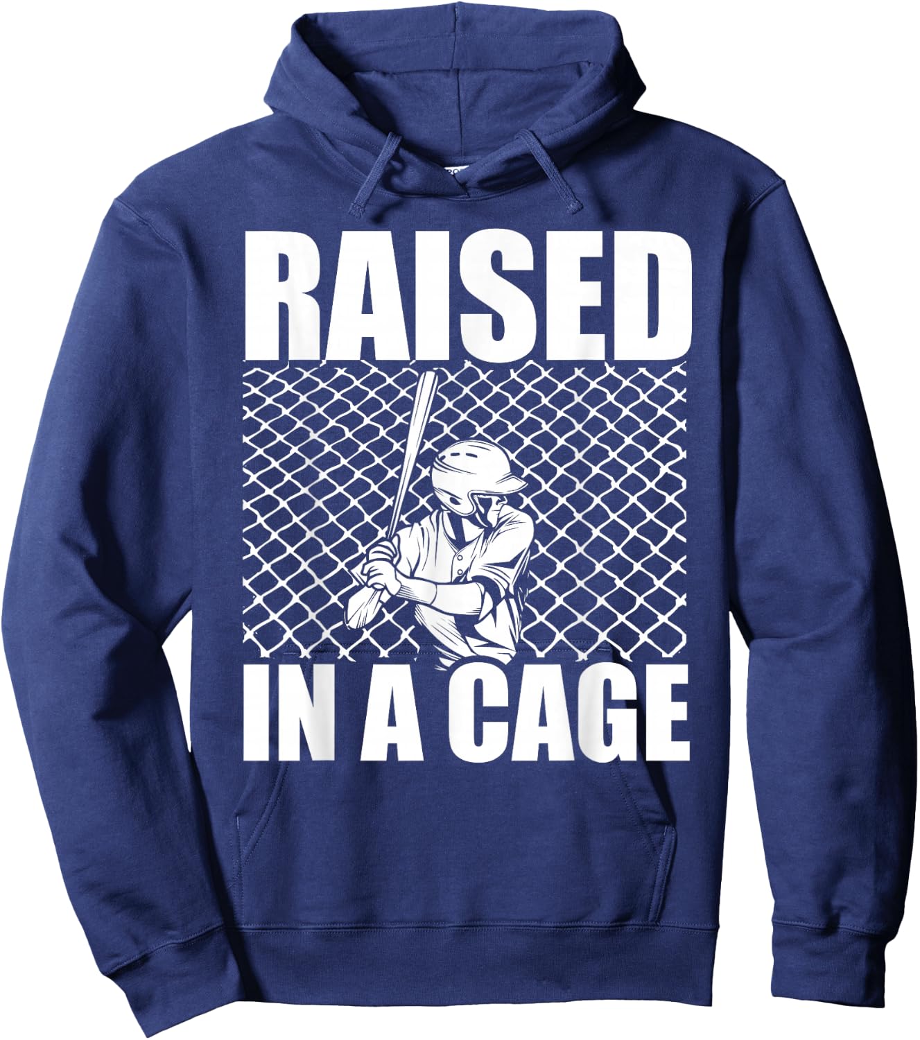 Raised In A Cage Baseball Training Batter Catcher Pitch Hoodie - Hoodie | Navy