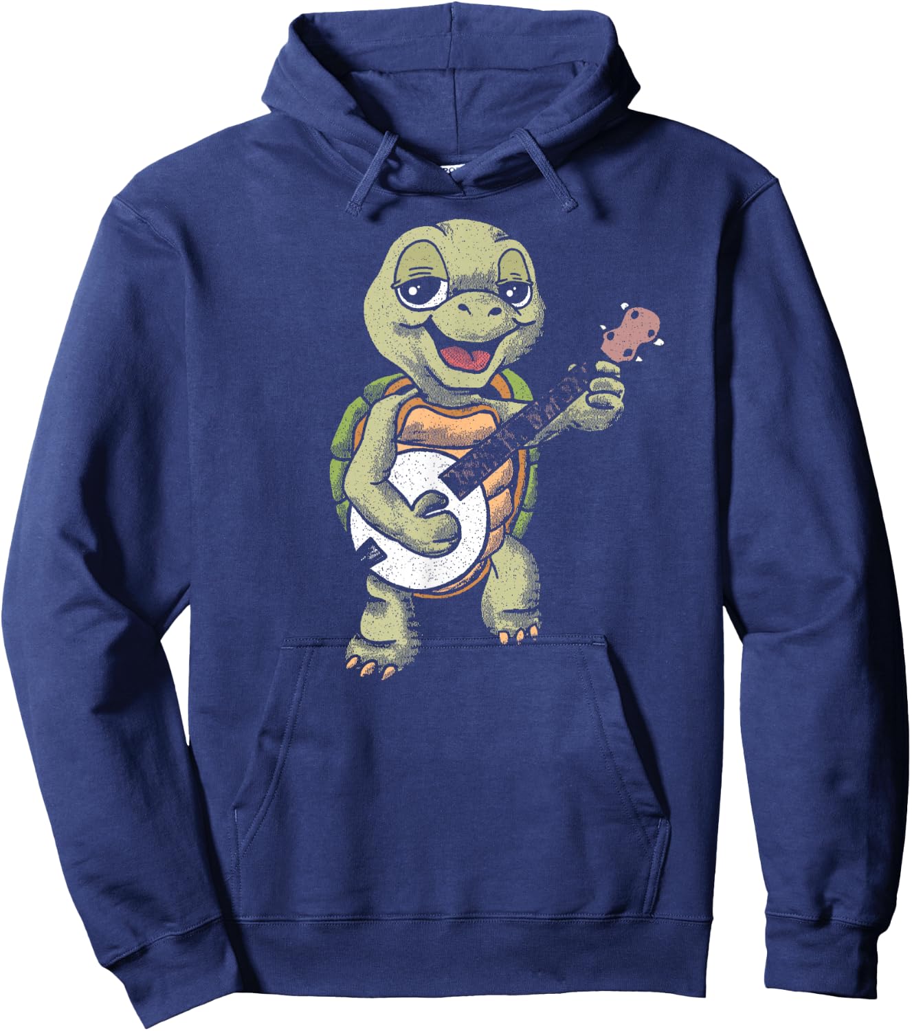 Banjo Picking Turtle Cute Funny Terrapin Music Graphic Hoodie - Hoodie | Navy