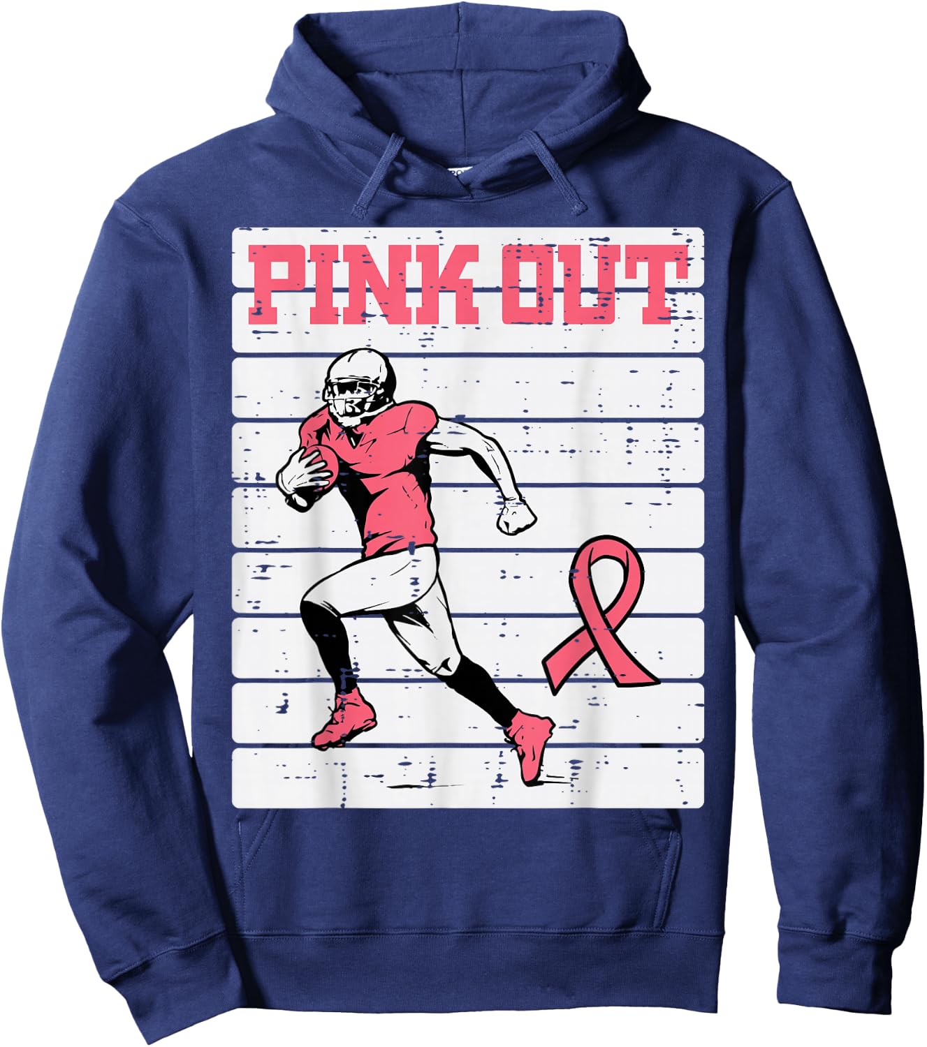 Breast Cancer Football Player Pink Out Awareness Men Boy Kid Hoodie - Hoodie | Navy