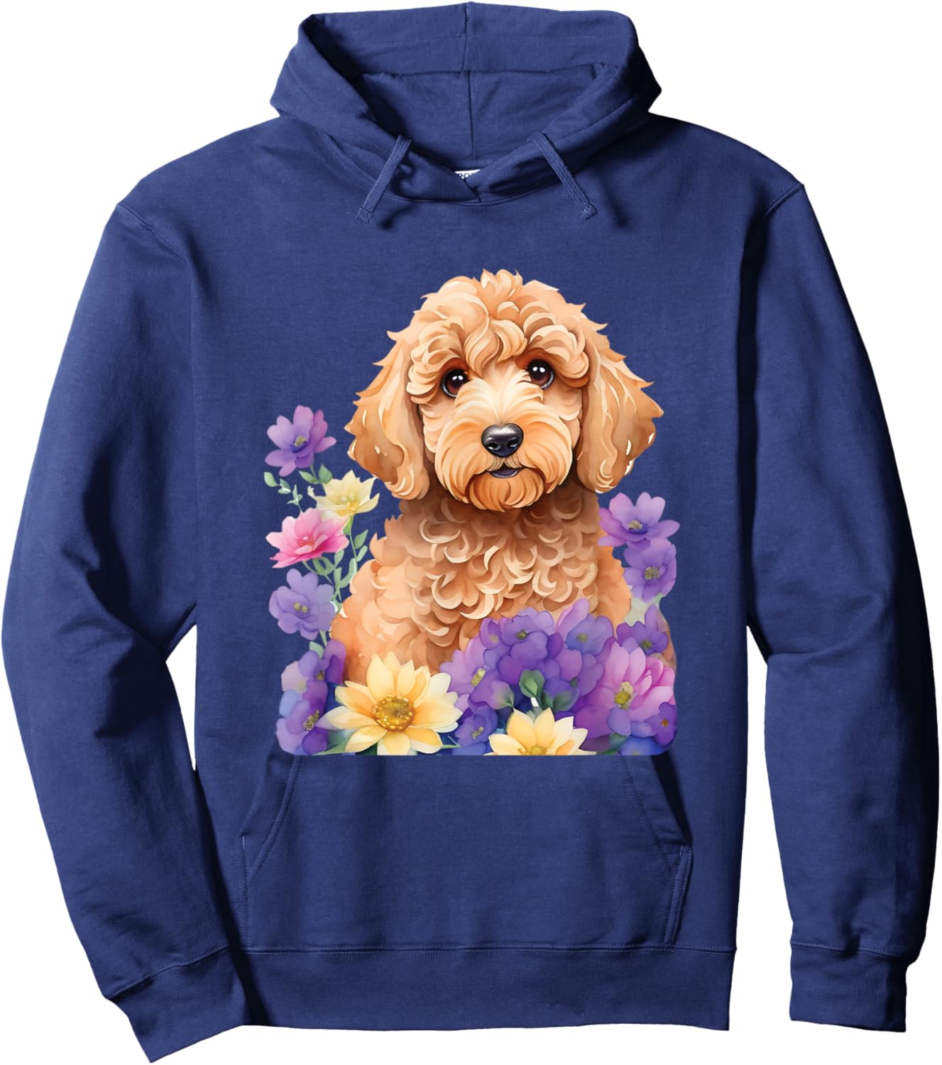 Cute Goldendoodle Doodle Dog Floral Design Hoodie - Hoodie | Navy