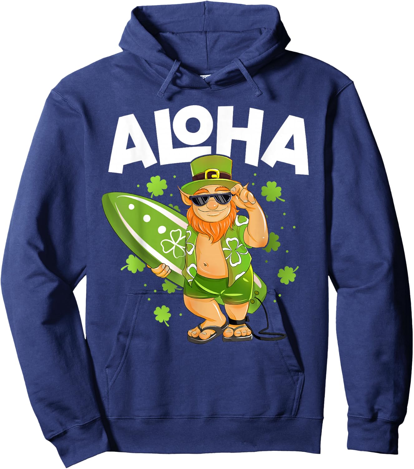 Aloha Hawaii Surfing Leprechaun St Patrick's Day Hawaiian Hoodie - Hoodie | Navy