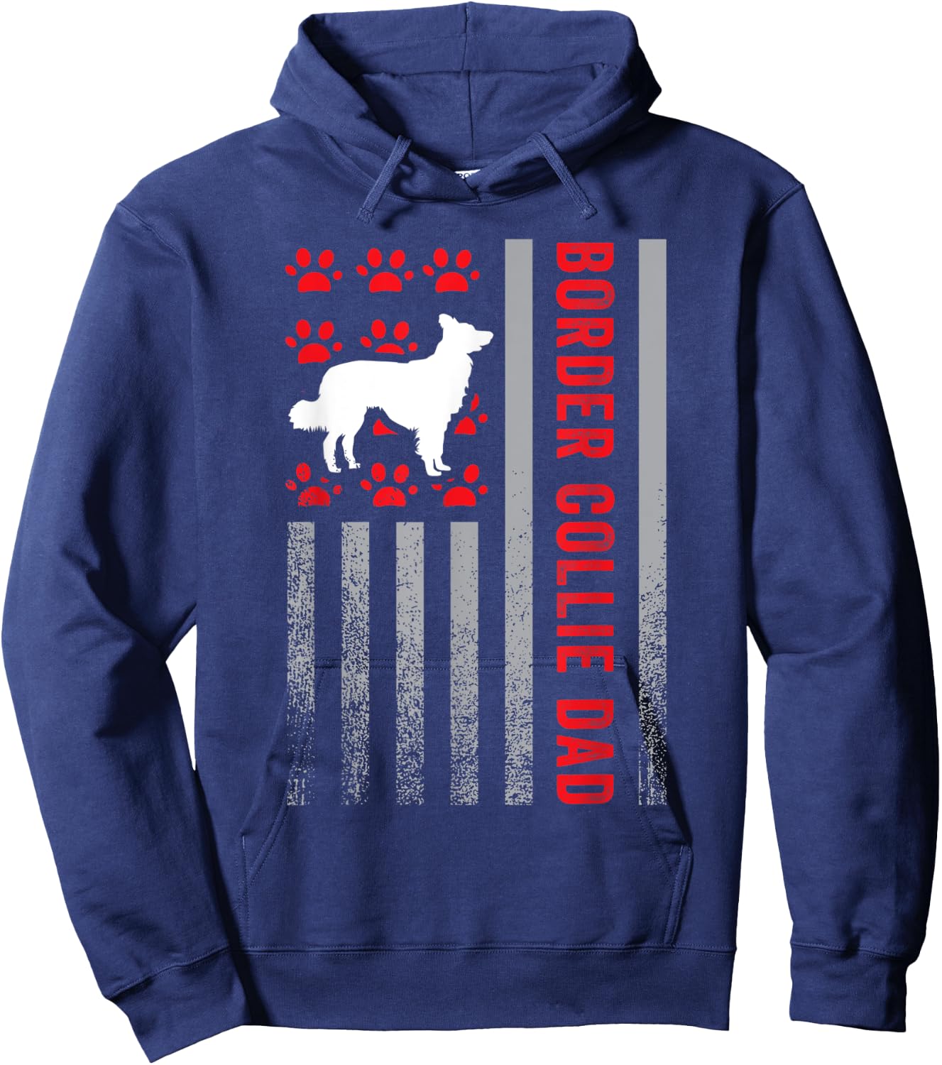American Flag Border Collie Dad Gift Dog Paw Print Patriotic Women Men Hoodie - Hoodie | Navy