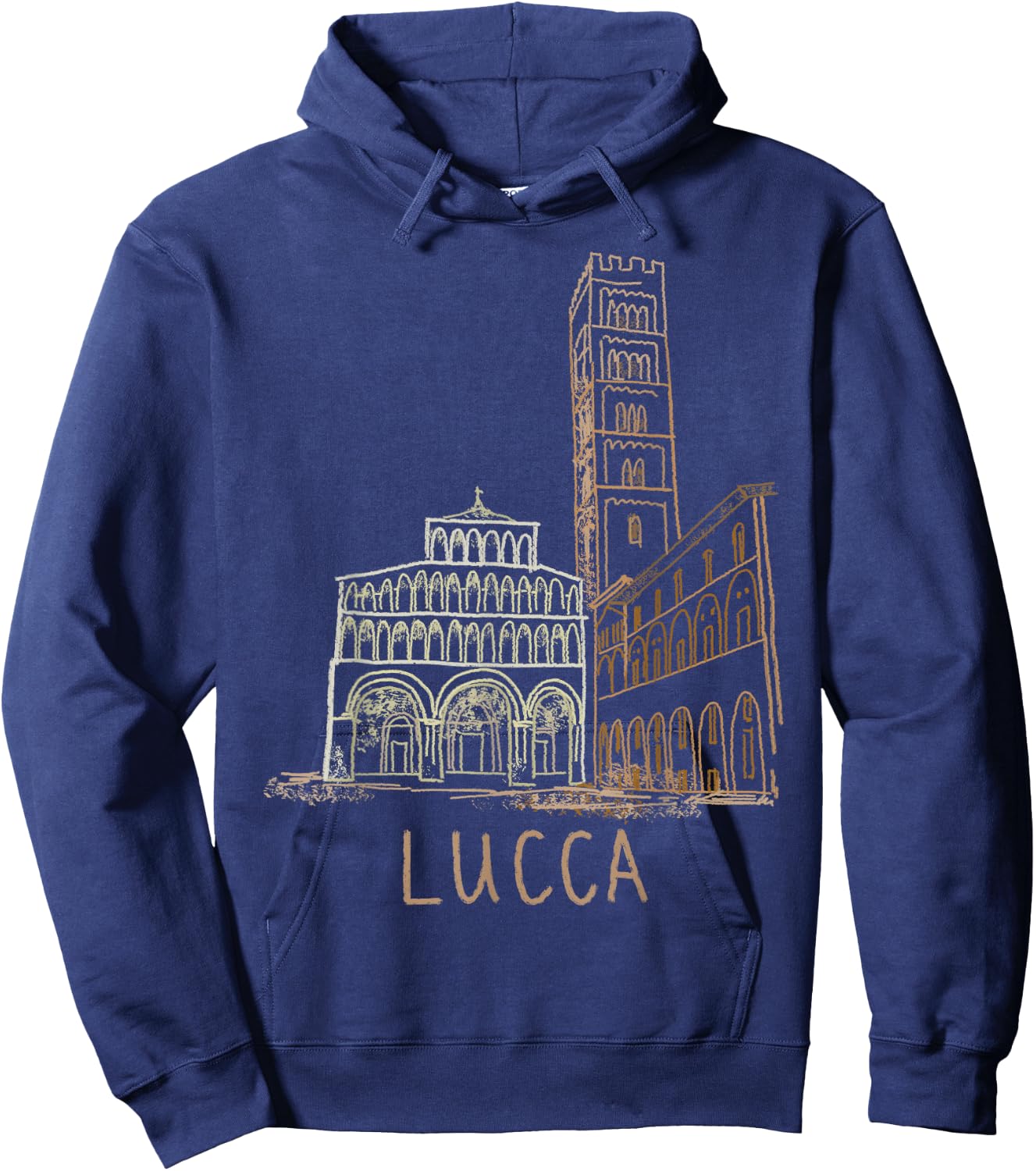Lucca Italy Unique Hand Drawn Art Gift Men Women Hoodie - Hoodie | Navy