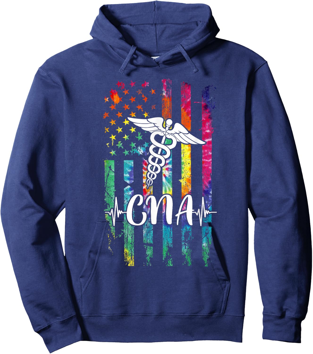 American Flag Tie Dye CNA Costume Nurse Day Nursing Women Men Hoodie - Hoodie | Navy
