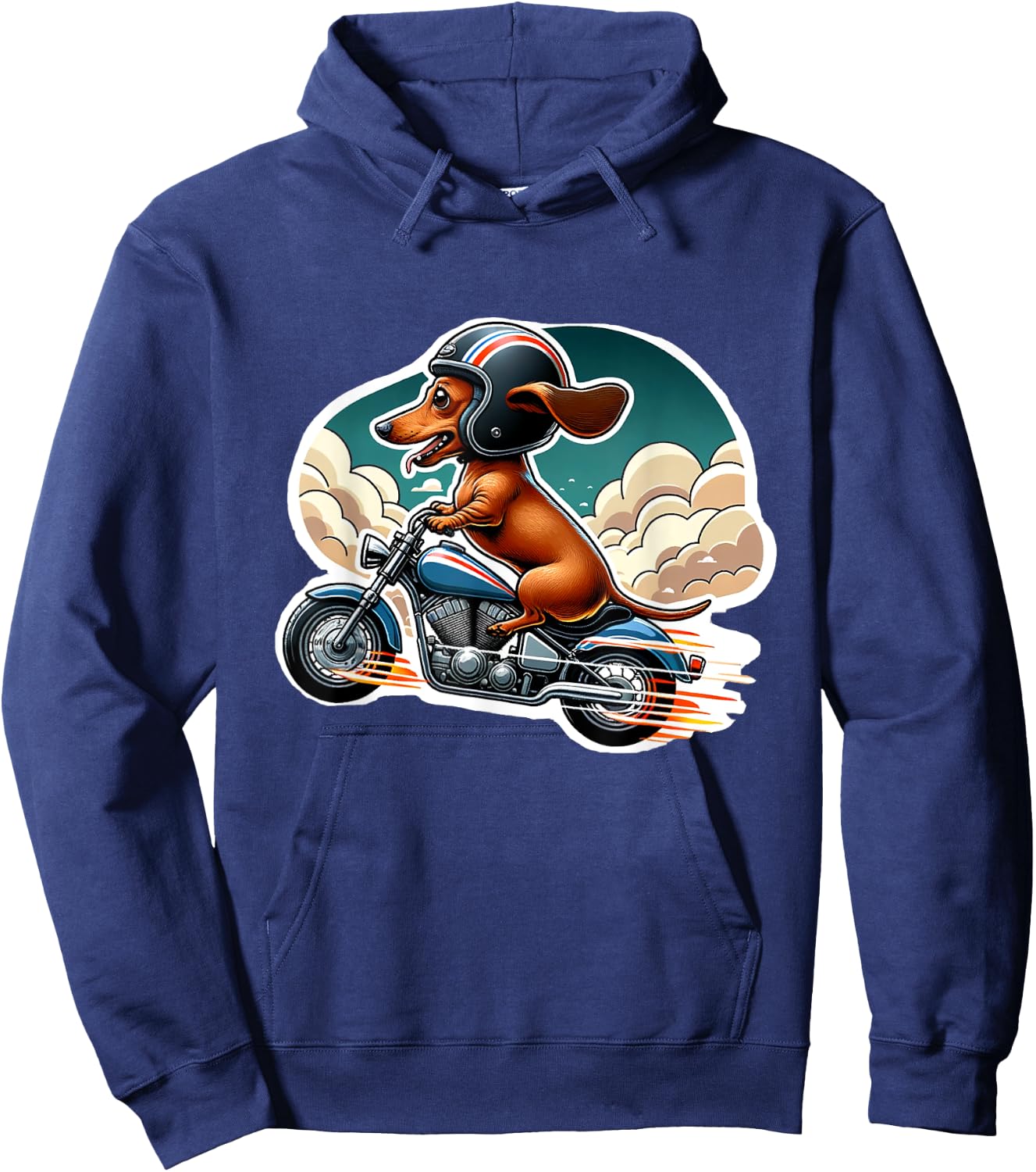 Funny Dachshund Wiener Dog Riding Motorcycle Bike Biker Dogs Men Women Girls Kids Hoodie - Hoodie | Navy