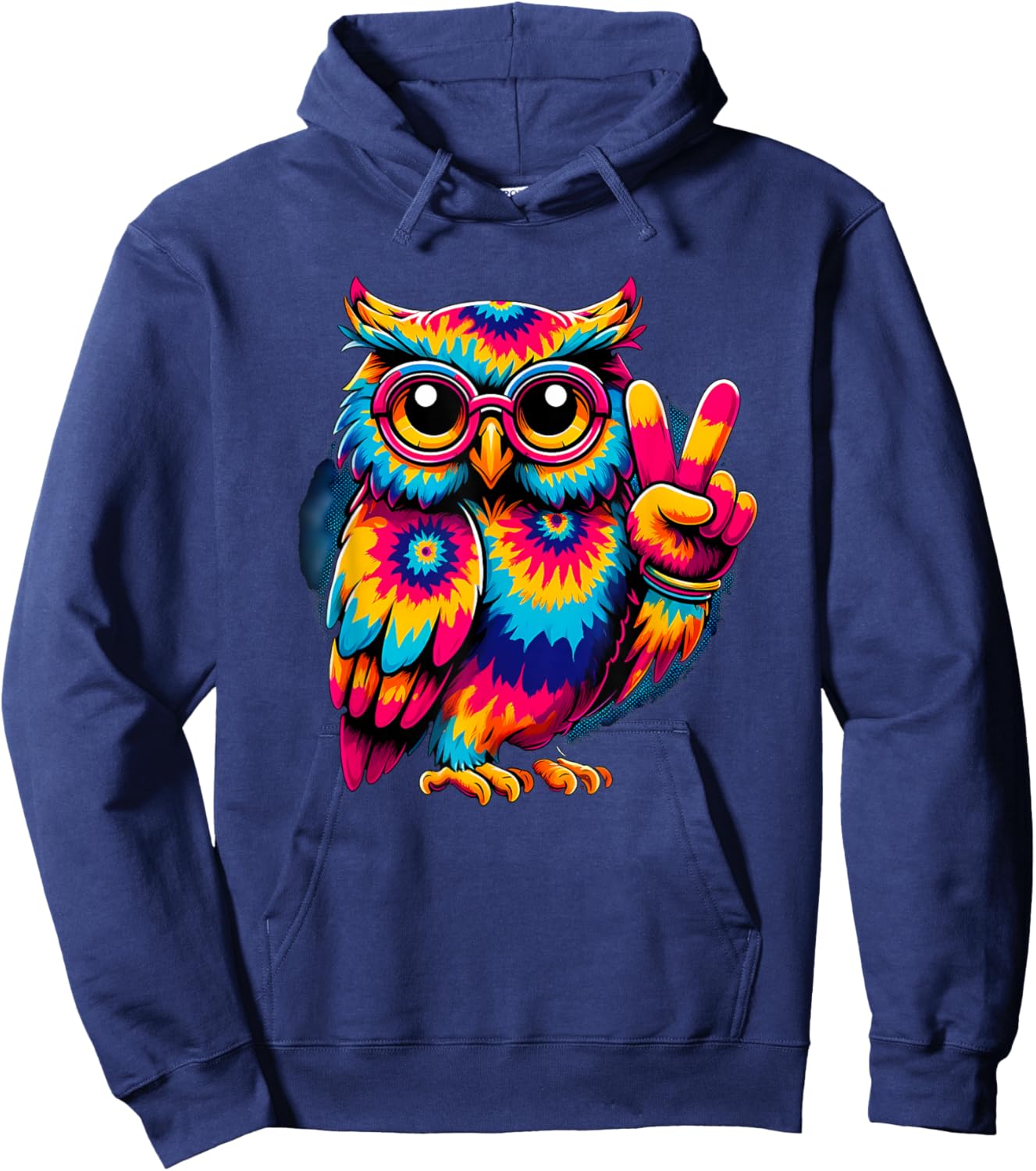 Peace Sign Tie Dye Owl Hoodie - Hoodie | Navy