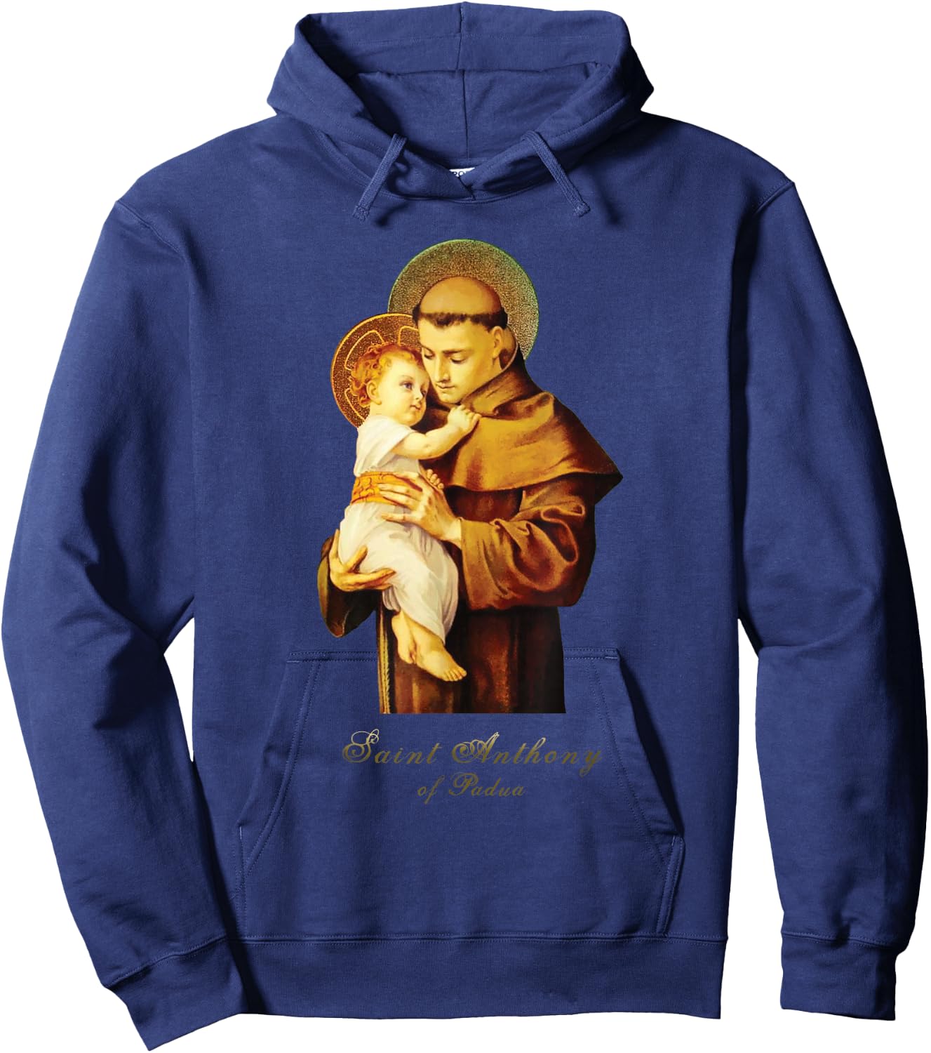 MJ Sacred Art St Anthony of Padua Catholic Saint - Women's Black Short Sleeve Classic Fit Letter Print T Back Collarless - Small Hoodie - Hoodie | Navy