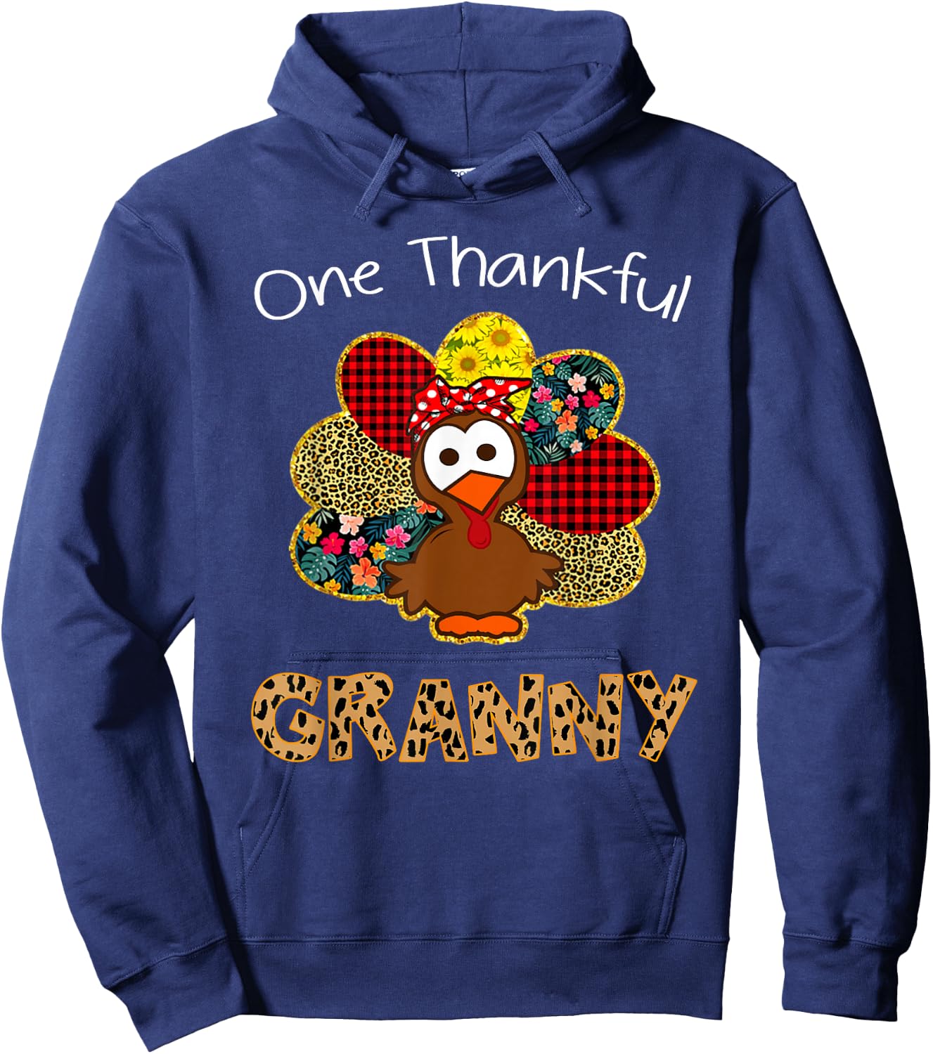 One Thankful Granny Shirt Funny Cute Turkey Thanksgiving Hoodie - Hoodie | Navy