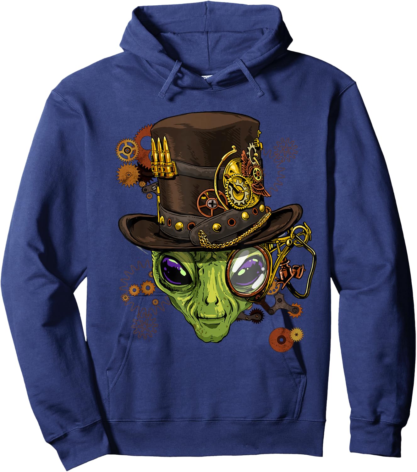 Alien Shirt Victorian Steampunk Gears UFO Ancient Alien Head Hoodie - Hoodie | Navy