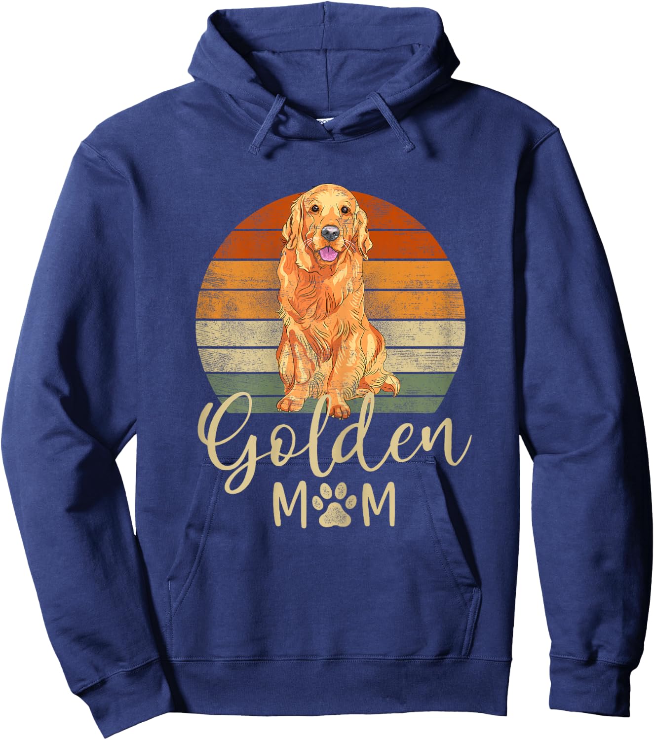 Golden Mom Retro Sunset Golden Retriever Lover Gift Dog Mama Hoodie - Hoodie | Navy