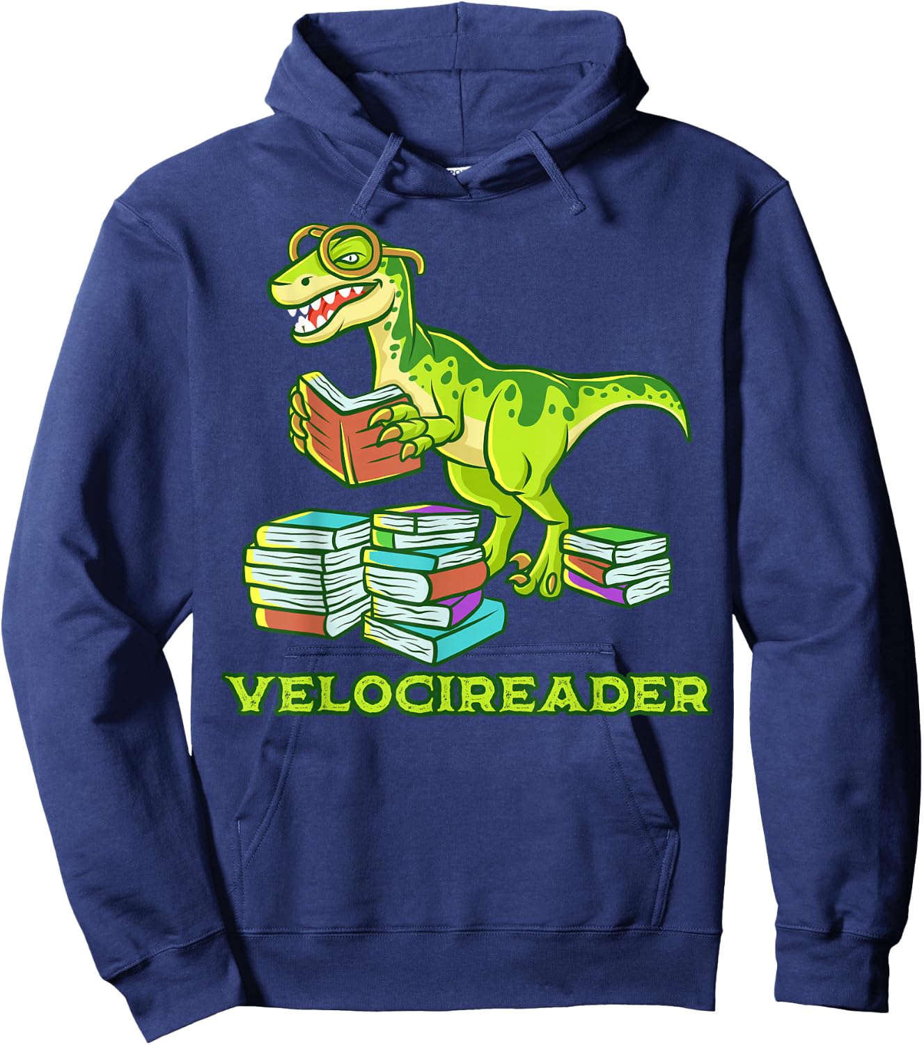 Velocireader Dinosaur Book Reading Velociraptor Dino Hoodie - Hoodie | Navy