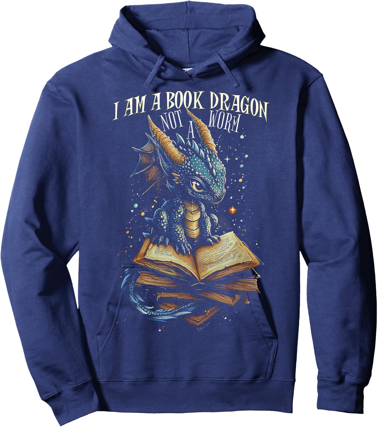 Bookish Quote "I Am a Book Dragon Not a Worm" Reading Book Hoodie - Hoodie | Navy