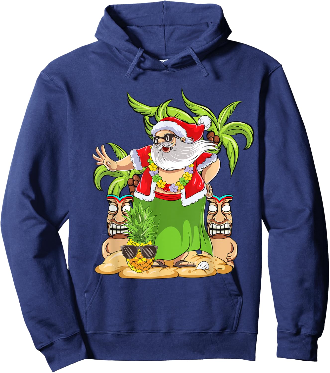 Hawaiian Christmas Mele Kalikimaka Hula Dance Santa Claus Hoodie - Hoodie | Navy
