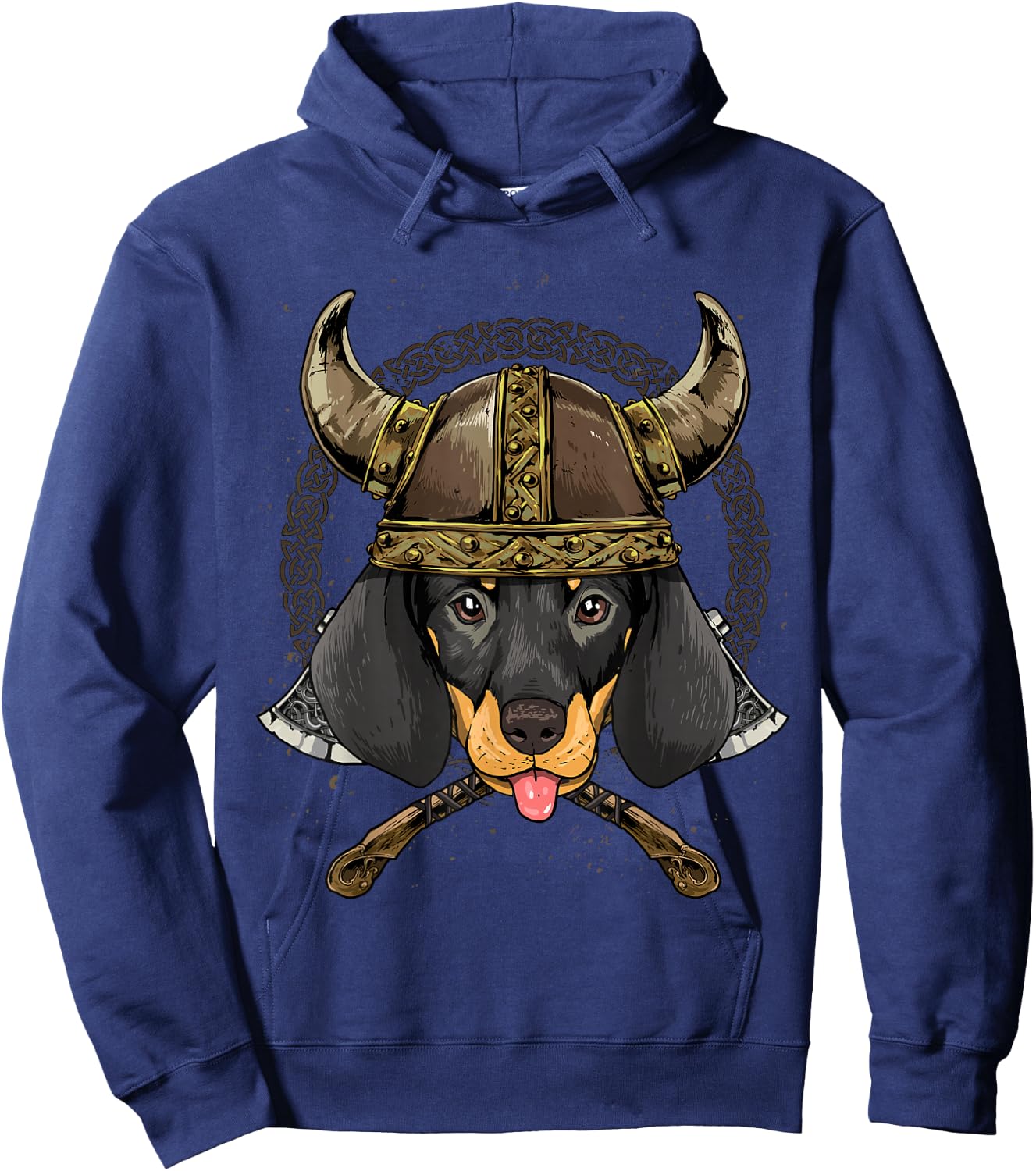 Viking Dachshund Dog with Viking Helmet Mjolnir Axes Hoodie - Hoodie | Navy