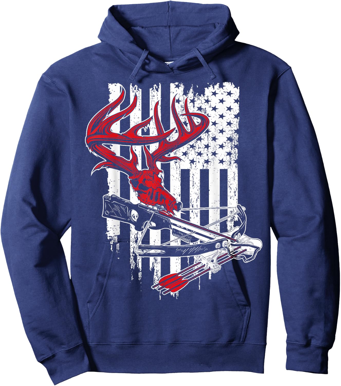 American Flag Archery Bow Hunting - Deer Skull Crossbow Hoodie - Hoodie | Navy