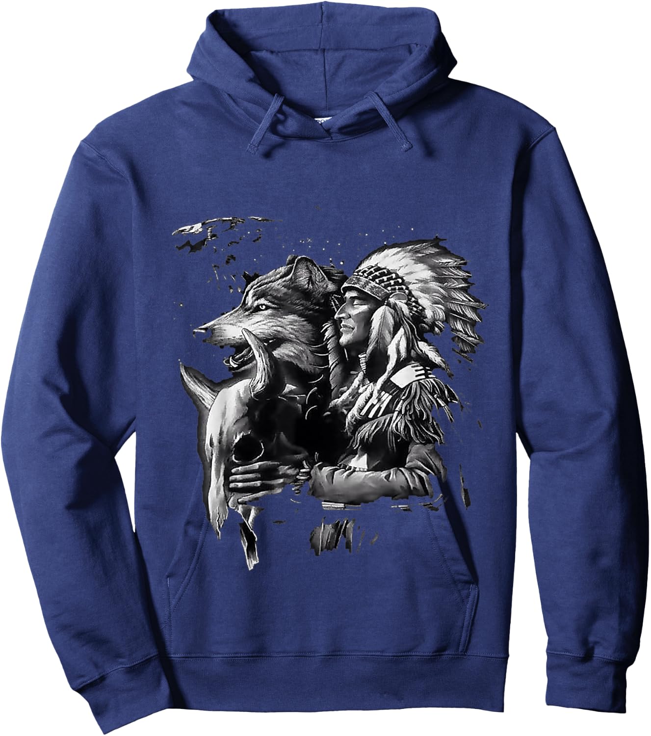 Wolf with native American Indians Hoodie - Hoodie | Navy