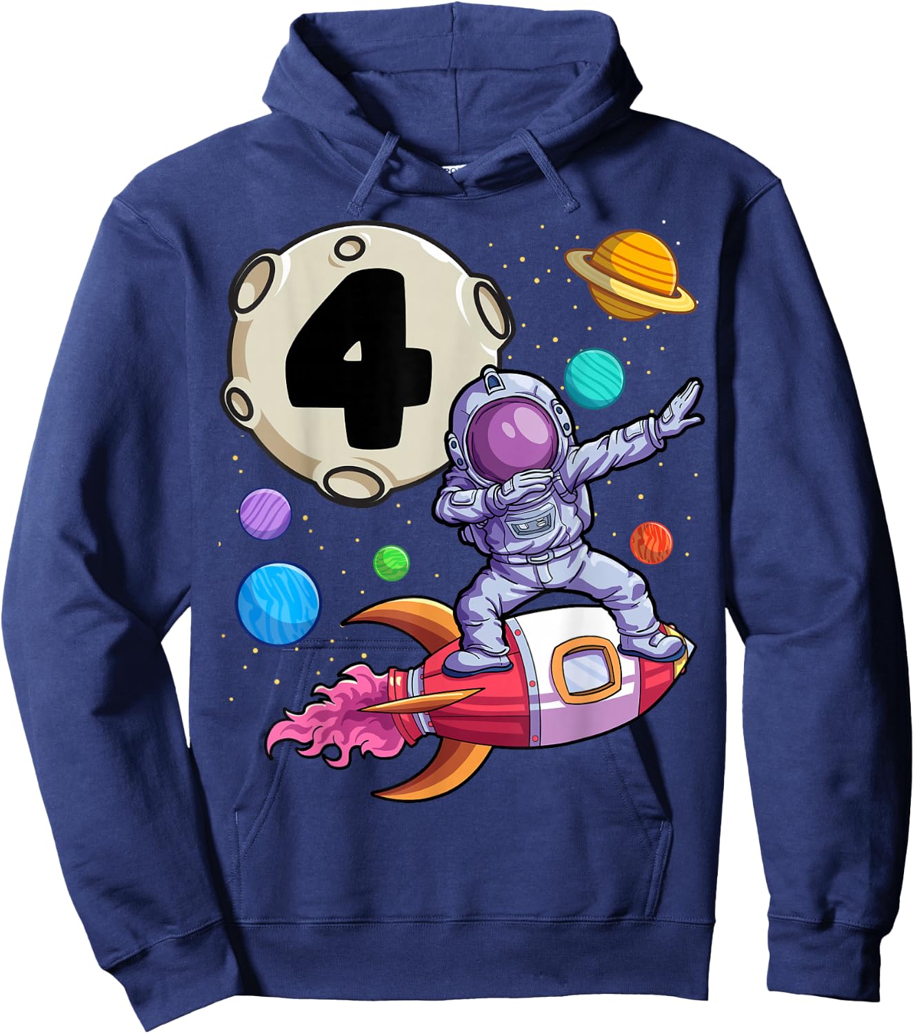 Dabbing Astronaut 4 Yrs Old Birthday Boy Space 4th Birthday Hoodie - Hoodie | Navy