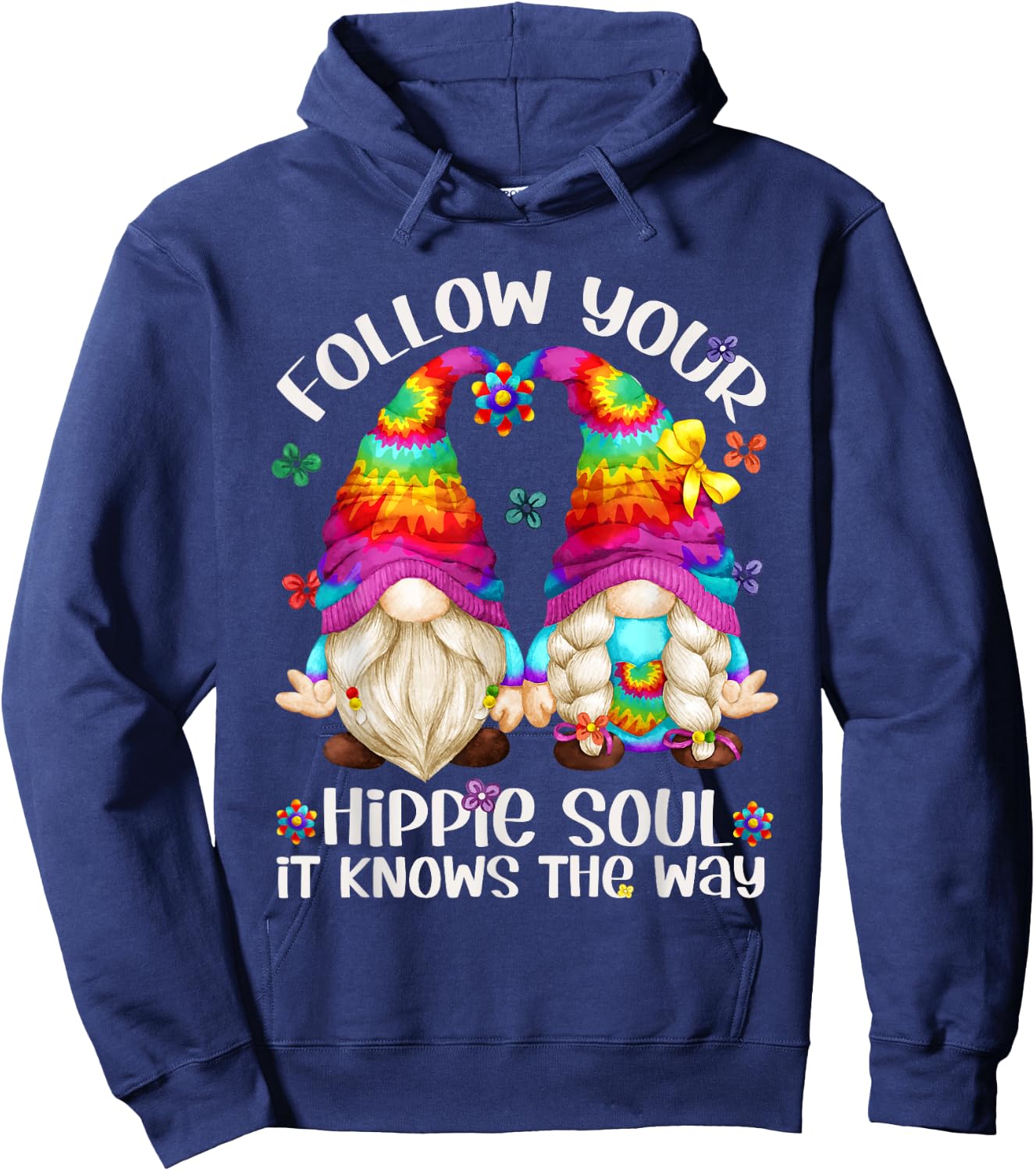 Hippie Soul Gnomies Makes Peace Sign - Cute Hippie Gnome Hoodie - Hoodie | Navy