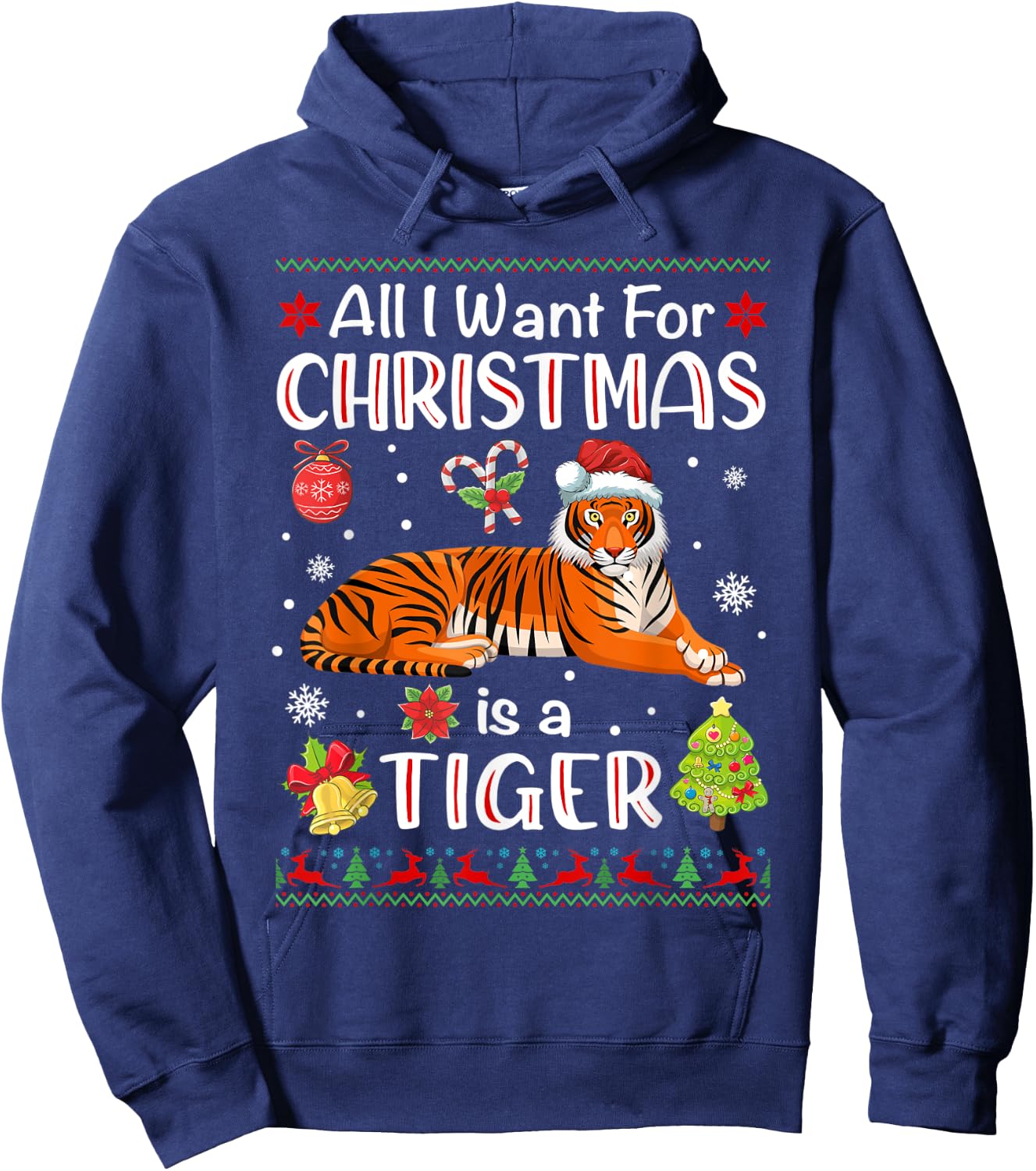 All I Want Is A Tiger For Christmas Ugly Xmas Pajamas Hoodie - Hoodie | Navy