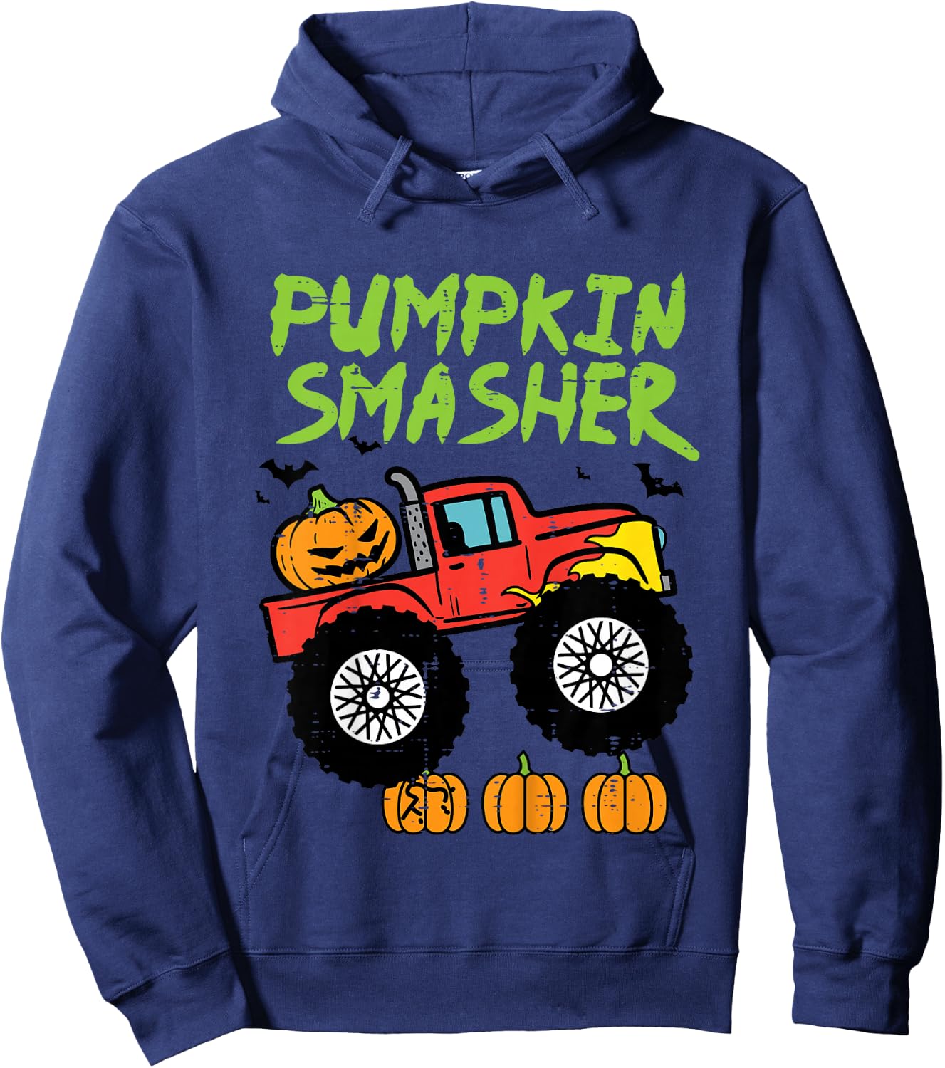 Kids Halloween Pumpkin Smasher Monster Truck Costume Toddler Boys Hoodie - Hoodie | Navy