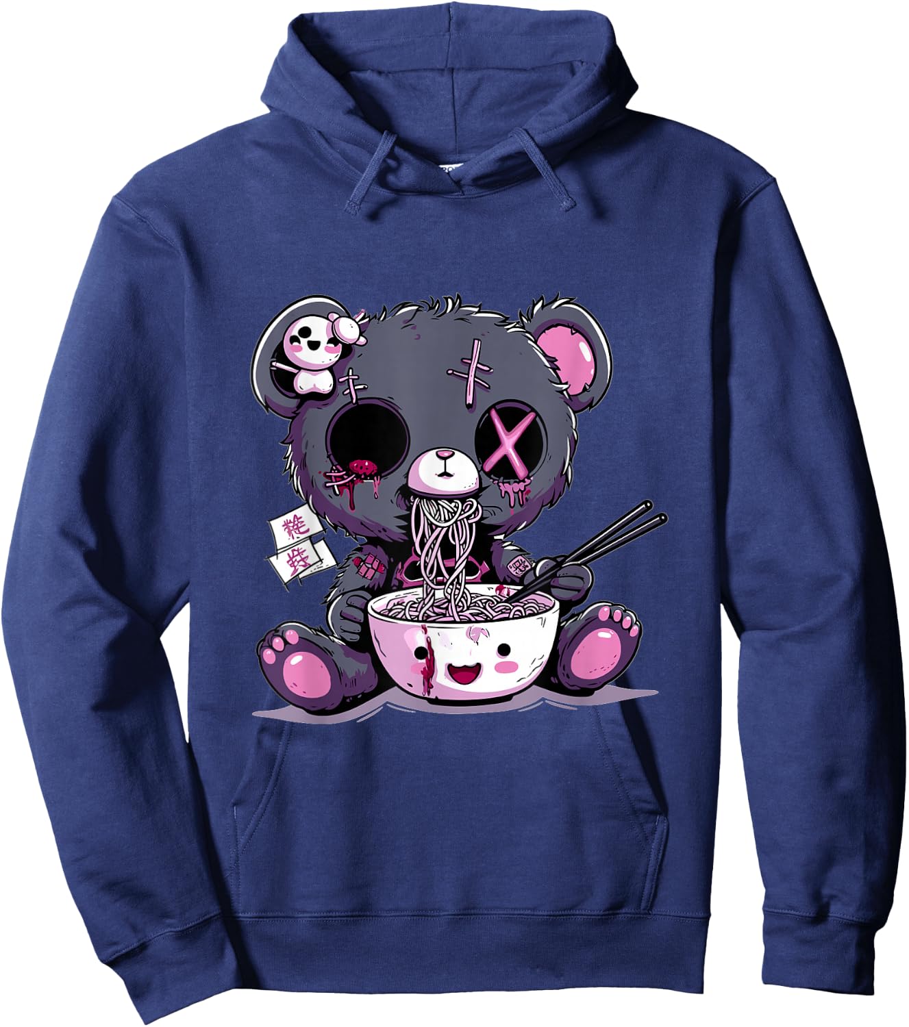 Goth Pastel Cute Creepy Kawaii Teddy Bear Voodoo Doll Ramen Hoodie - Hoodie | Navy