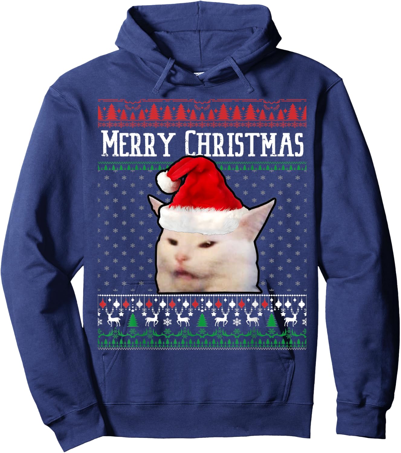 Woman Yelling at a Smudge Cat Ugly Christmas Sweater Meme Hoodie - Hoodie | Navy