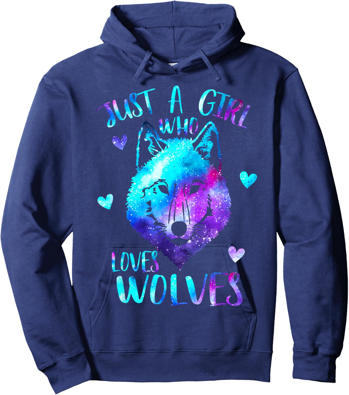 Just a Girl Who Loves Wolves Themed Galaxy Space Wolf Lover Hoodie - Hoodie | Navy