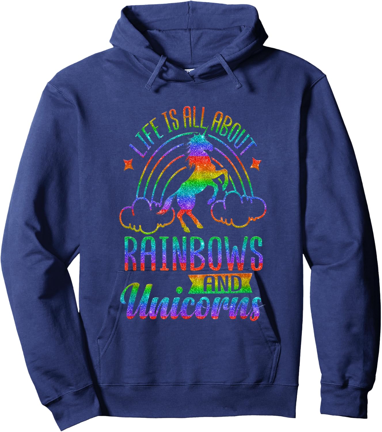 Life Is All About Rainbows And Unicorns Shirt Girls Ombre Hoodie - Hoodie | Navy