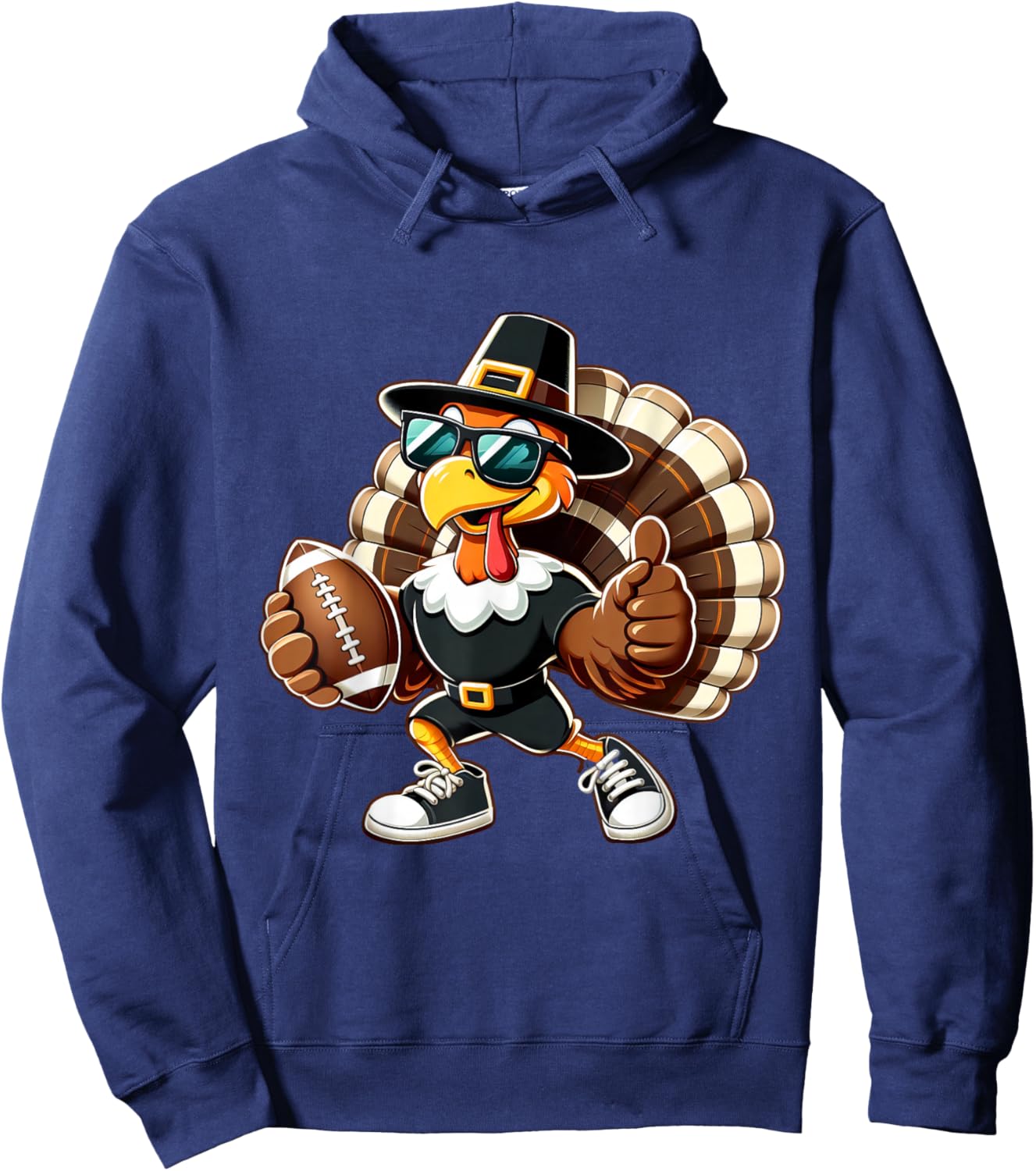Turkey Football Thanksgiving Fall Turkey Playing Football Hoodie - Hoodie | Navy
