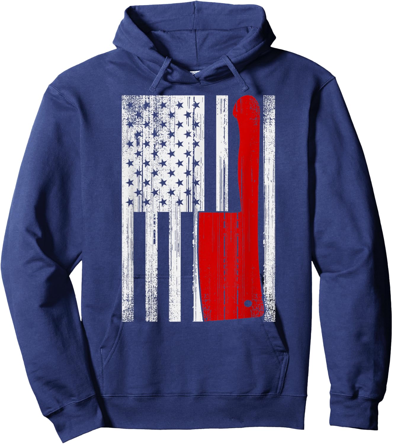 Retro American Butcher Gift USA Flag Vintage Meat Cleaver Hoodie - Hoodie | Navy