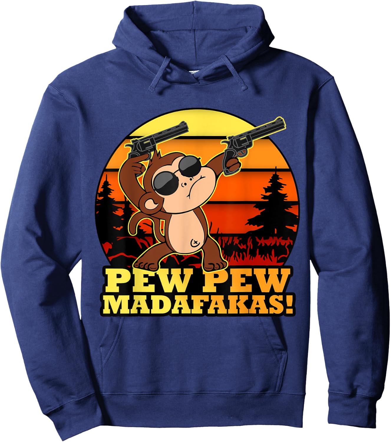 Crazy Monkey Pew Pew Madafakas Funny Vintage Monke Hoodie - Hoodie | Navy