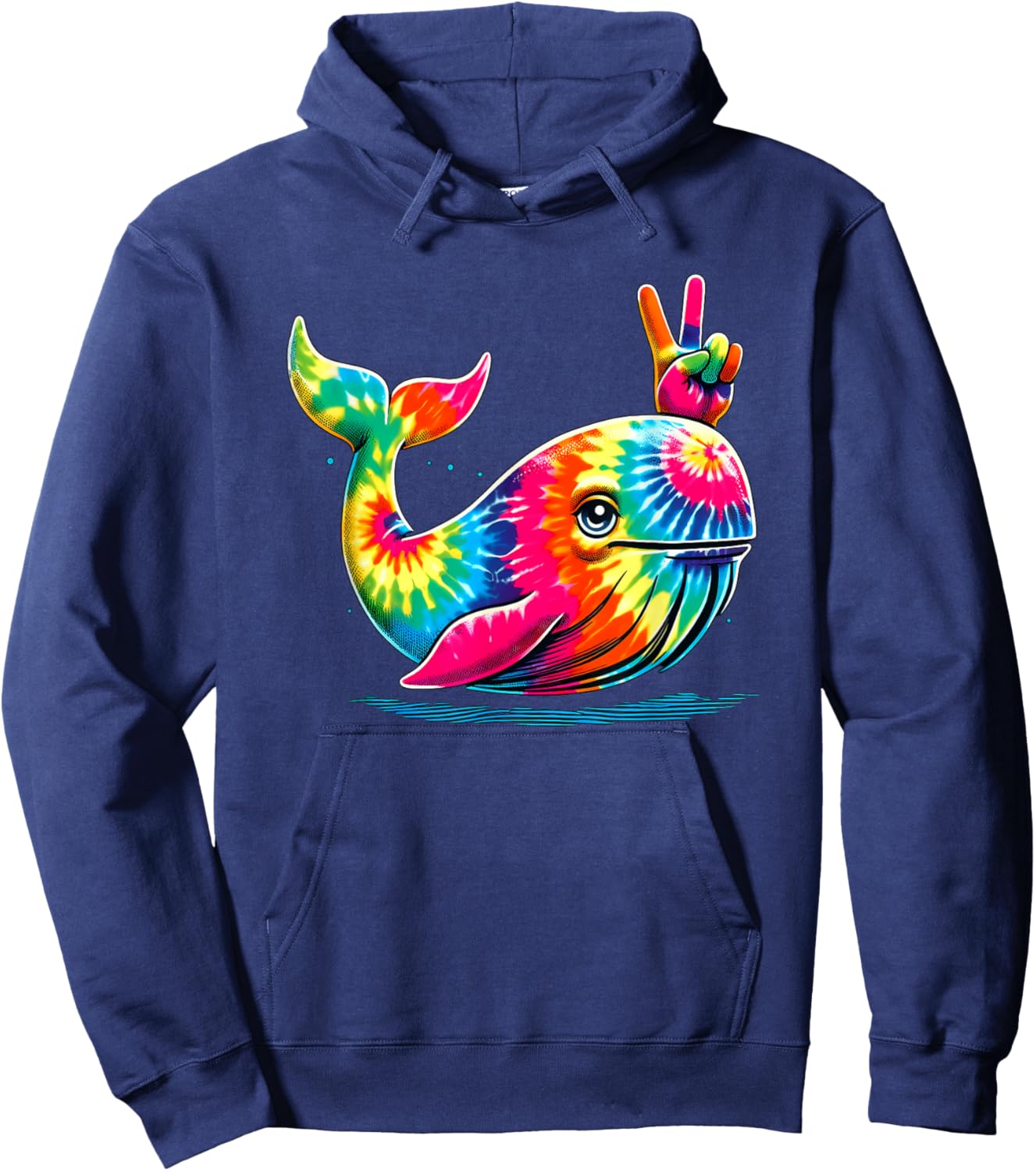 Peace Sign Tie Dye Whale Hoodie - Hoodie | Navy