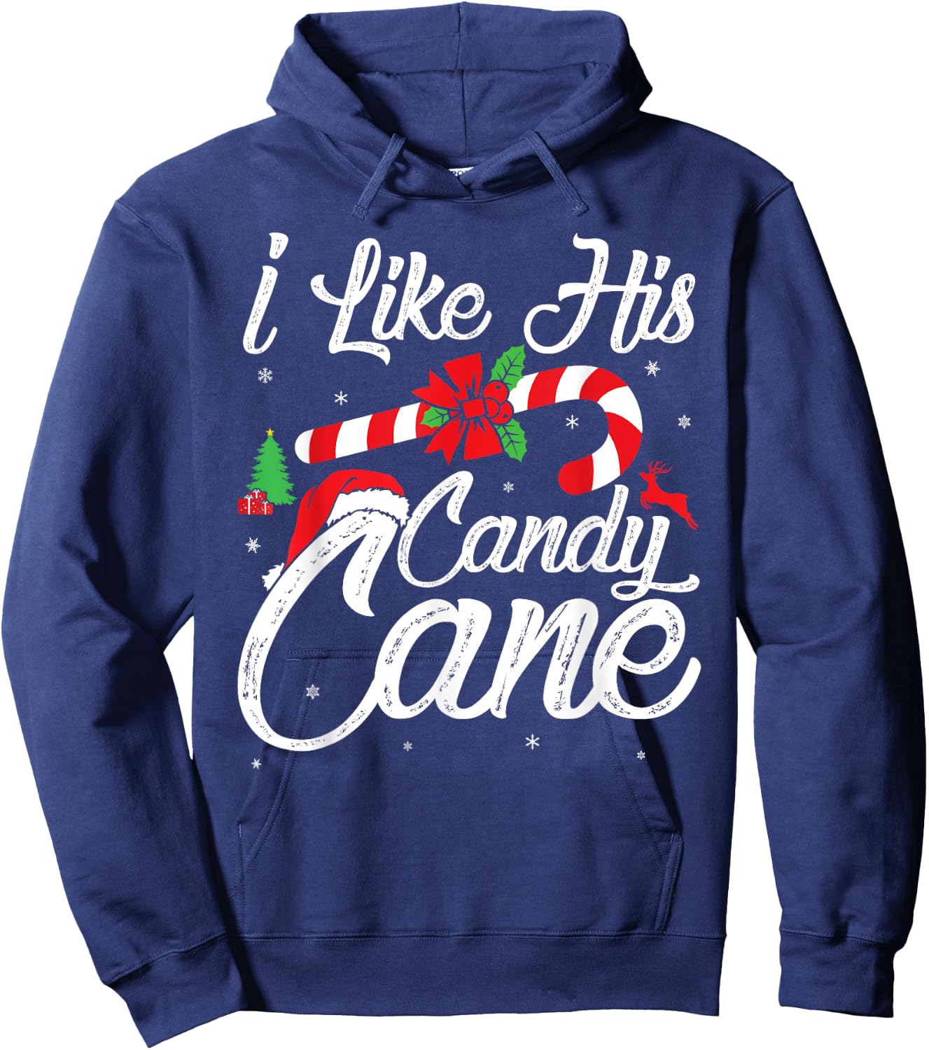 I Like His Candy Cane Couples Matching Christmas Funny Hoodie - Hoodie | Navy