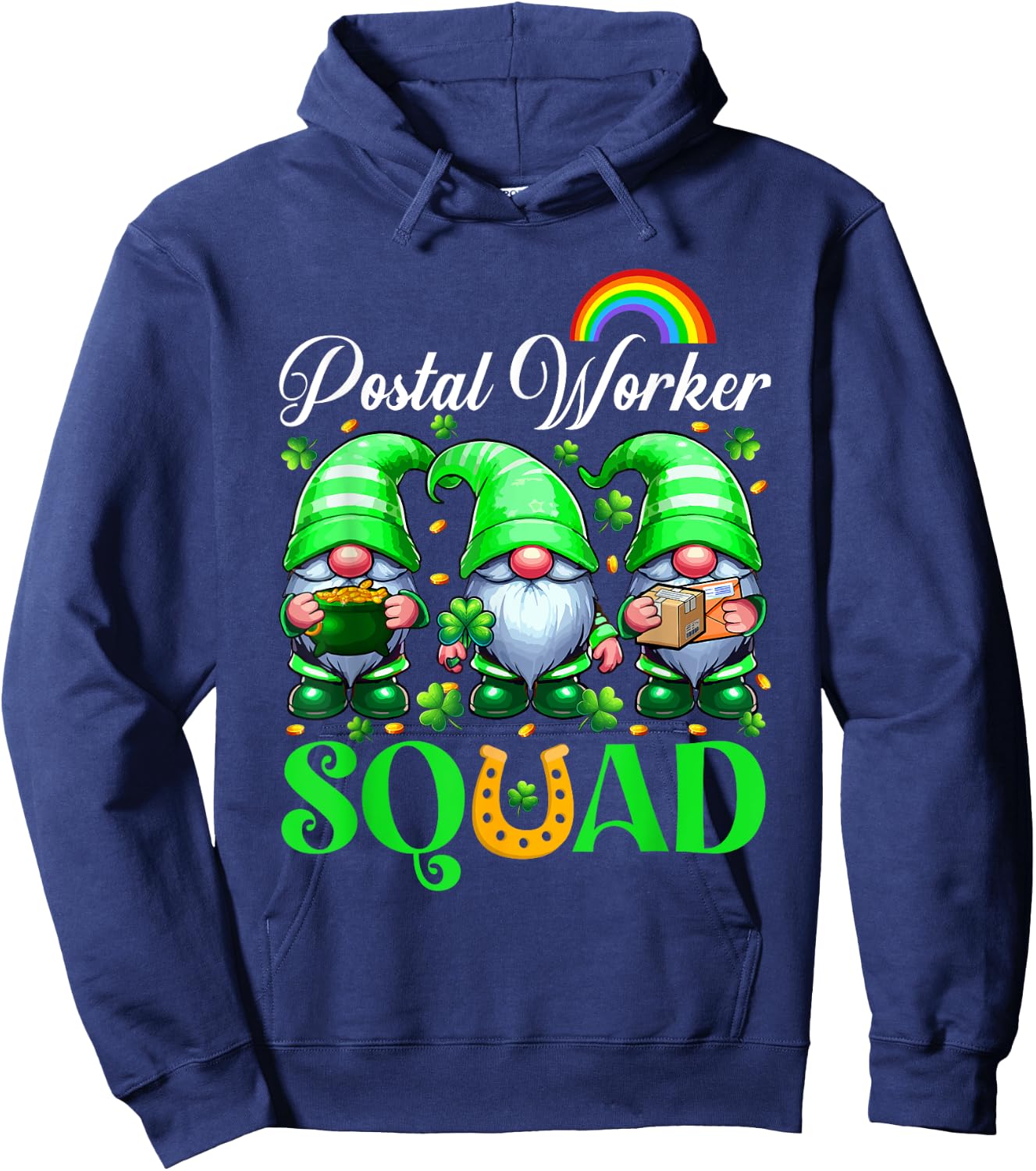 Postal Worker Squad St. Patrick's Day Three Cute Gnomes Hoodie - Hoodie | Navy