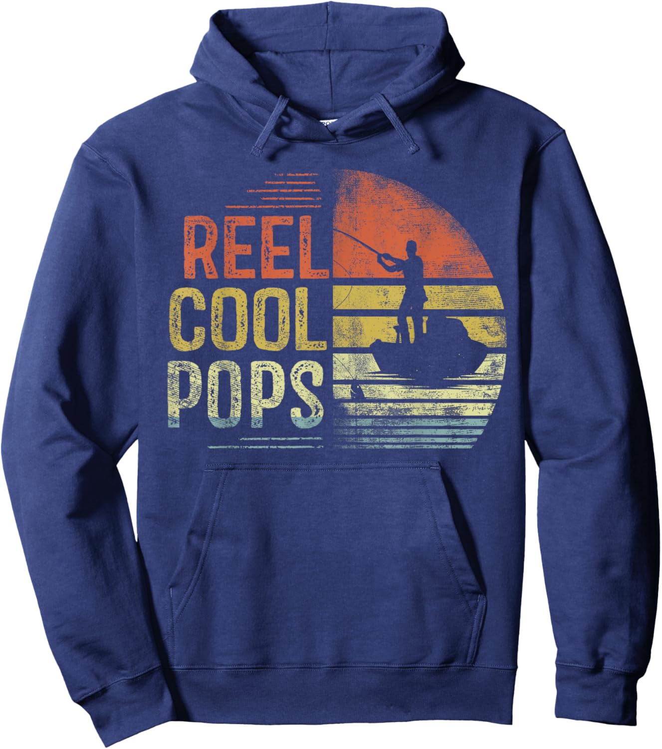 Reel Cool Pops Fishing Gifts Pops Birthday Vintage Hoodie - Hoodie | Navy
