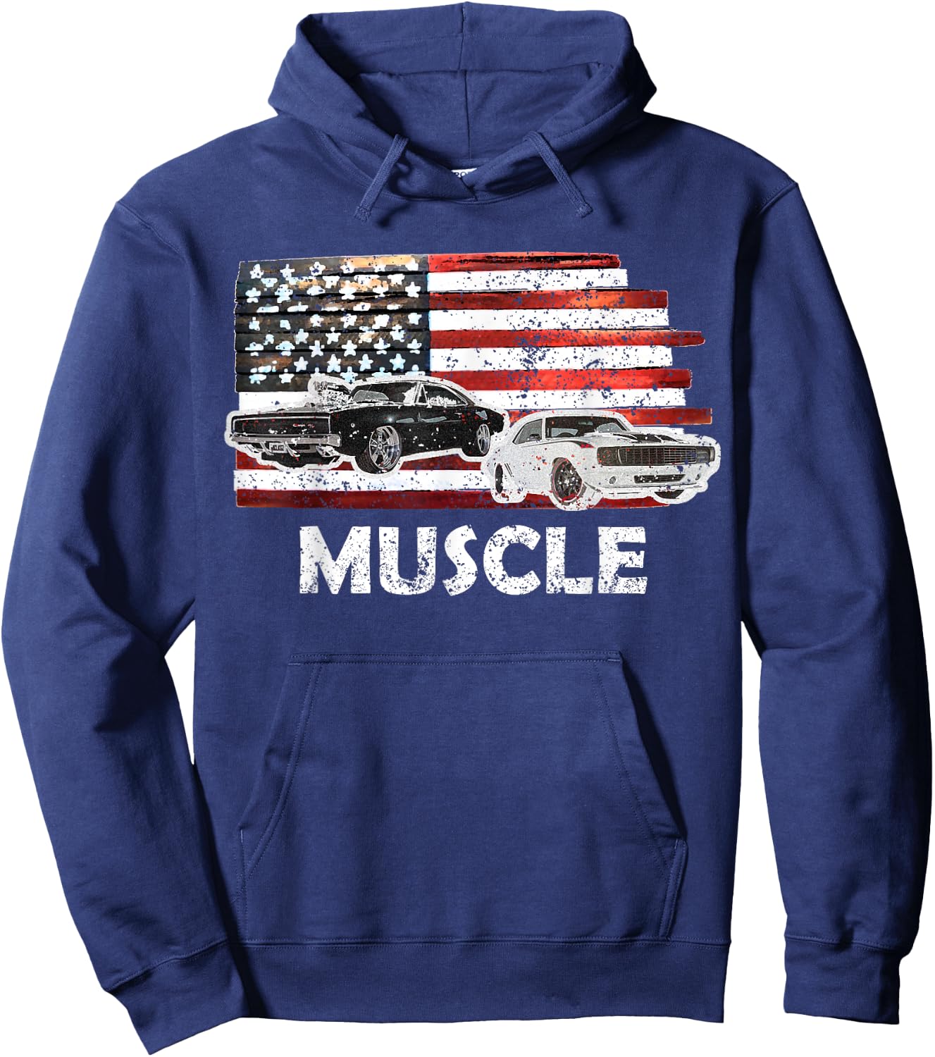 Muscle Car Lover American Flag 4th of July Independence Hoodie - Hoodie | Navy