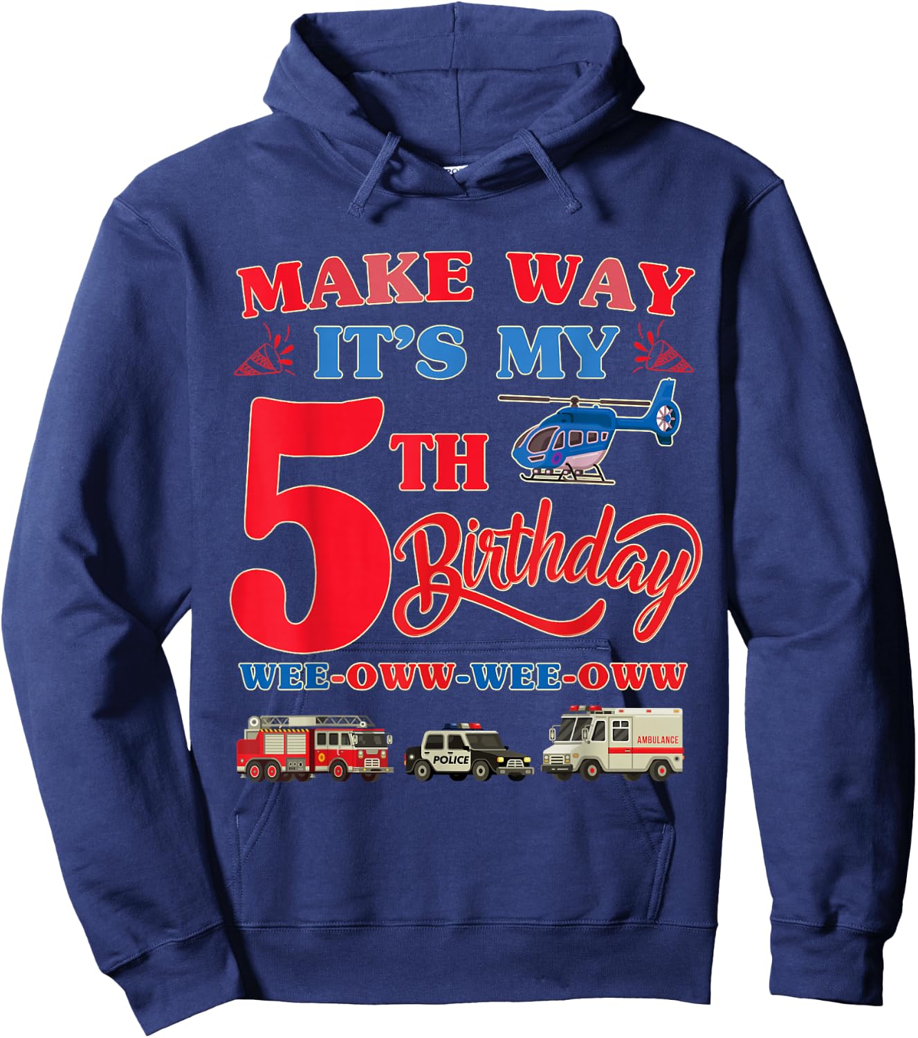 5th birthday Rescue Vehicles Birthday theme 5 year old kids Hoodie - Hoodie | Navy
