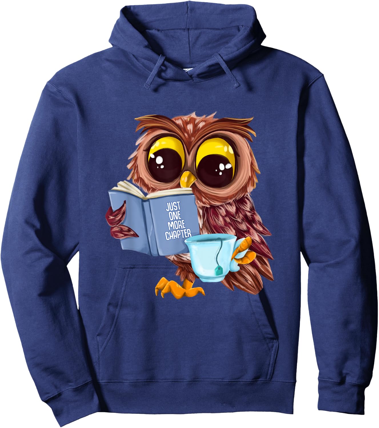 Just One More Chapter Cute Owl Reading Book With Tea Hoodie - Hoodie | Navy