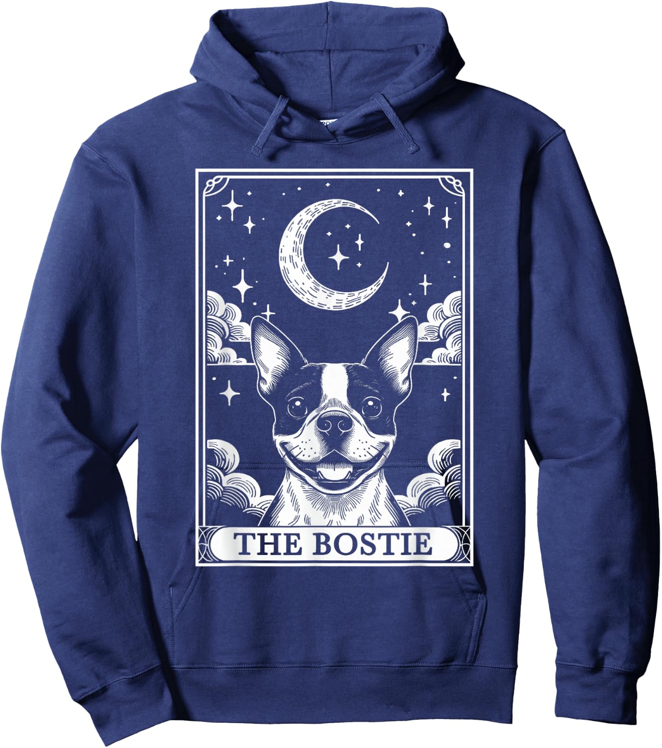 Tarot Card Vintage Crescent Moon Boston Terrier Dog Mom Hoodie - Hoodie | Navy